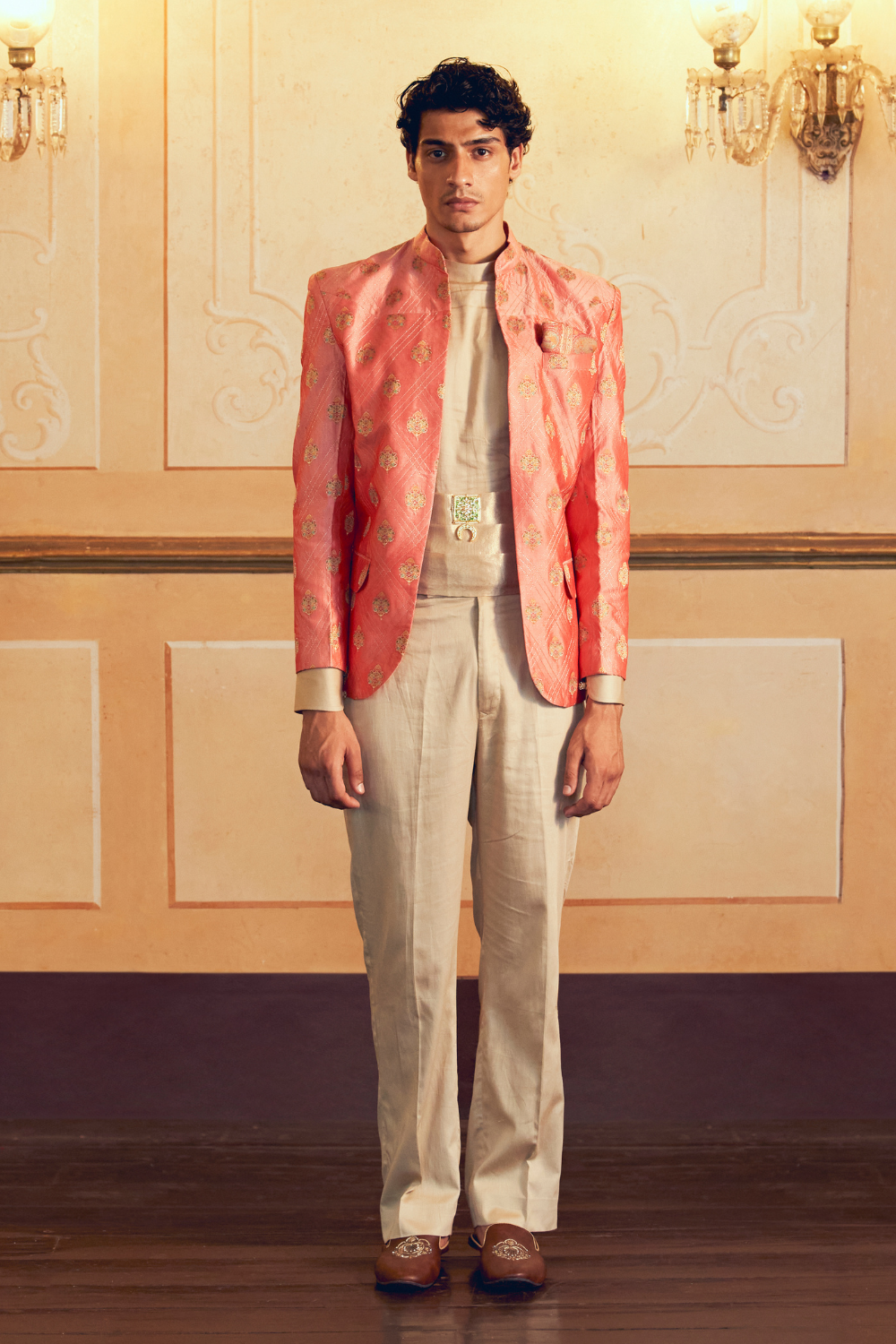 Coral Jacquard Banarasi men's jacket