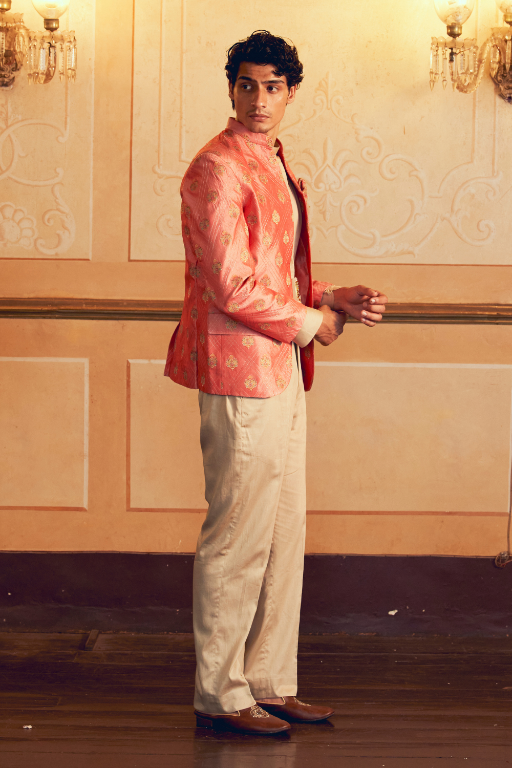 Coral Jacquard Banarasi men's jacket