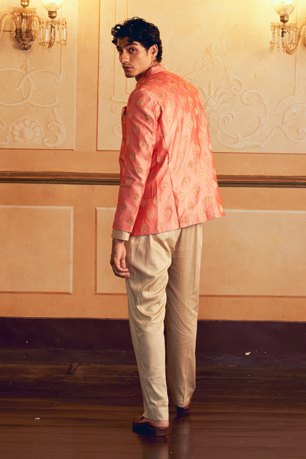 Coral Jacquard Banarasi men's jacket