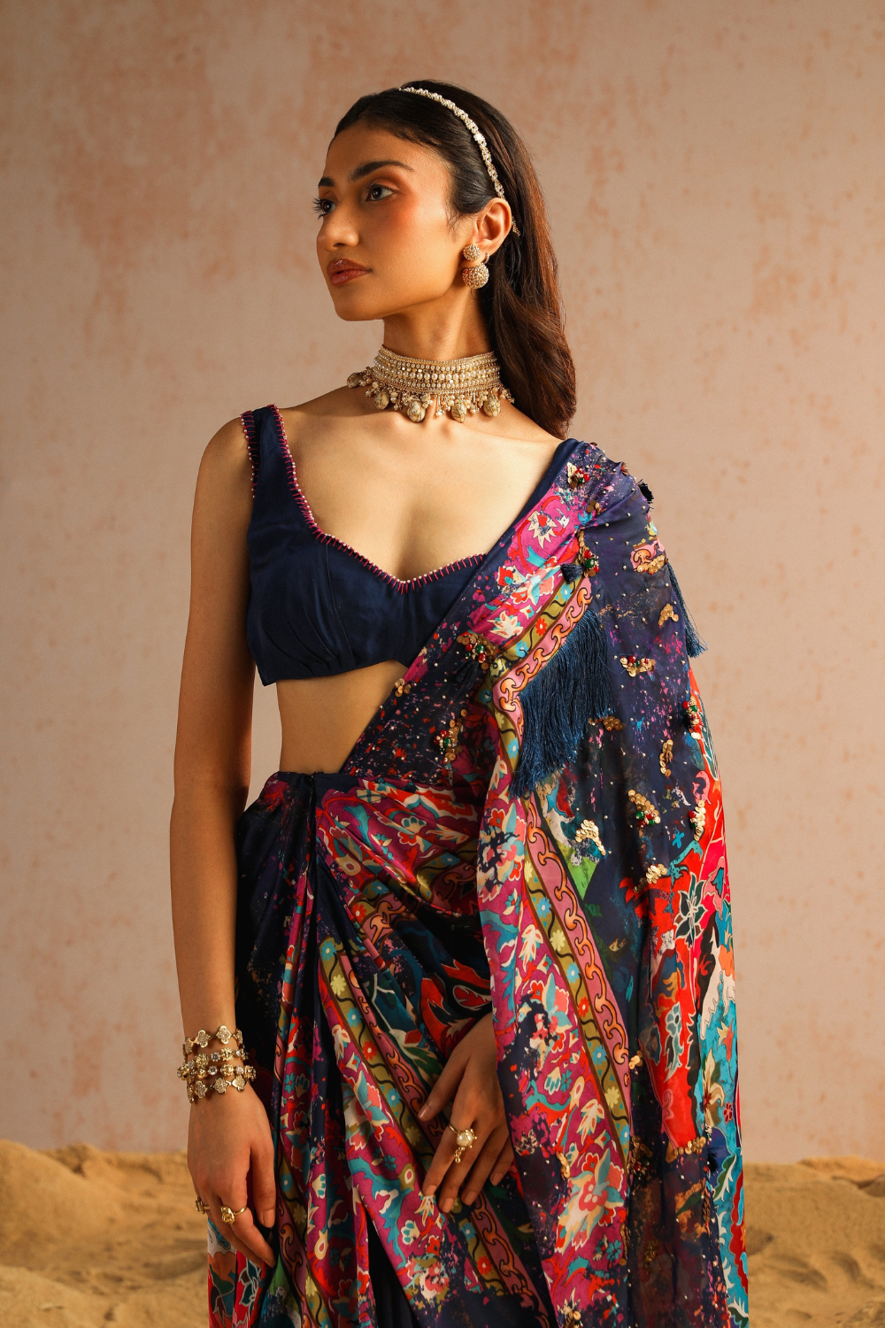 Blue draped saree with blouse