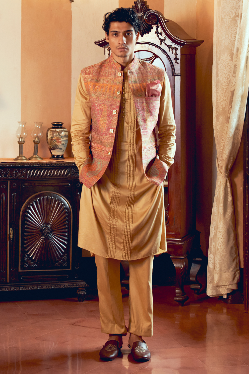 Multicolored Banarasi Jamawar men's jacket