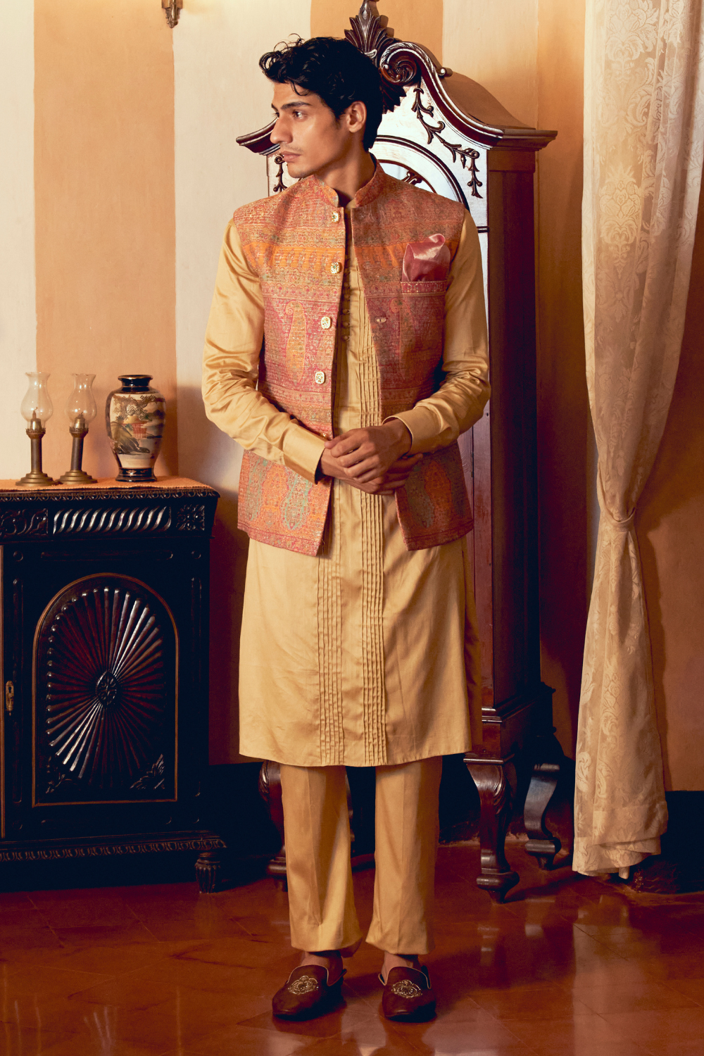 Multicolored Banarasi Jamawar men's jacket