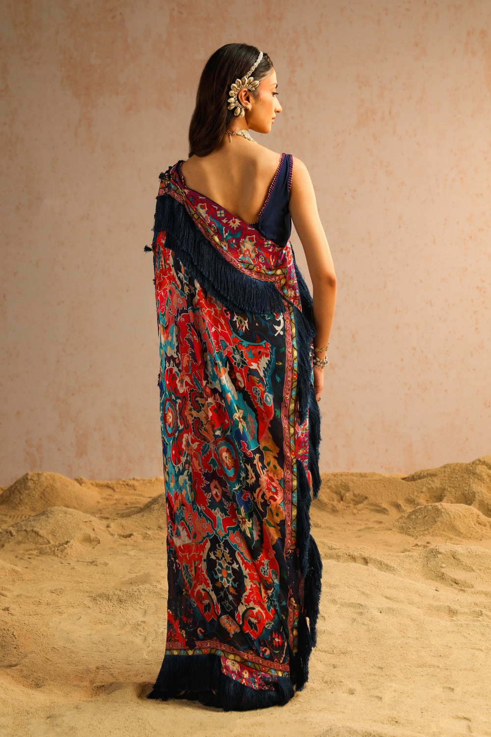 Blue draped saree with blouse