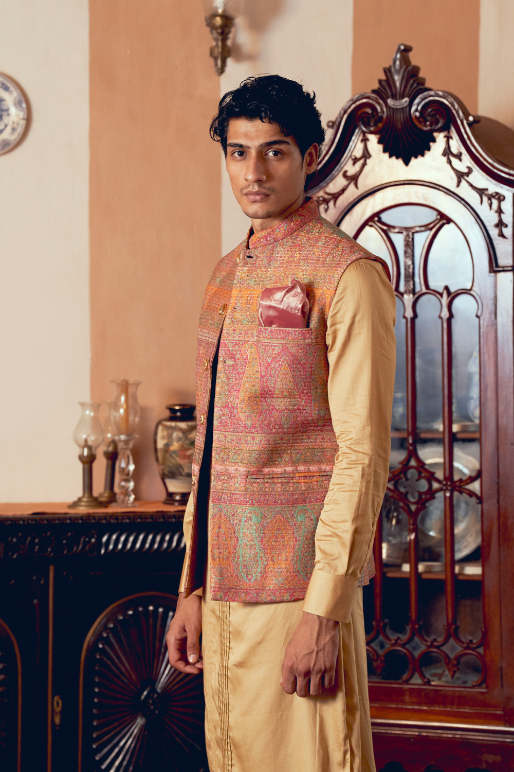 Multicolored Banarasi Jamawar men's jacket