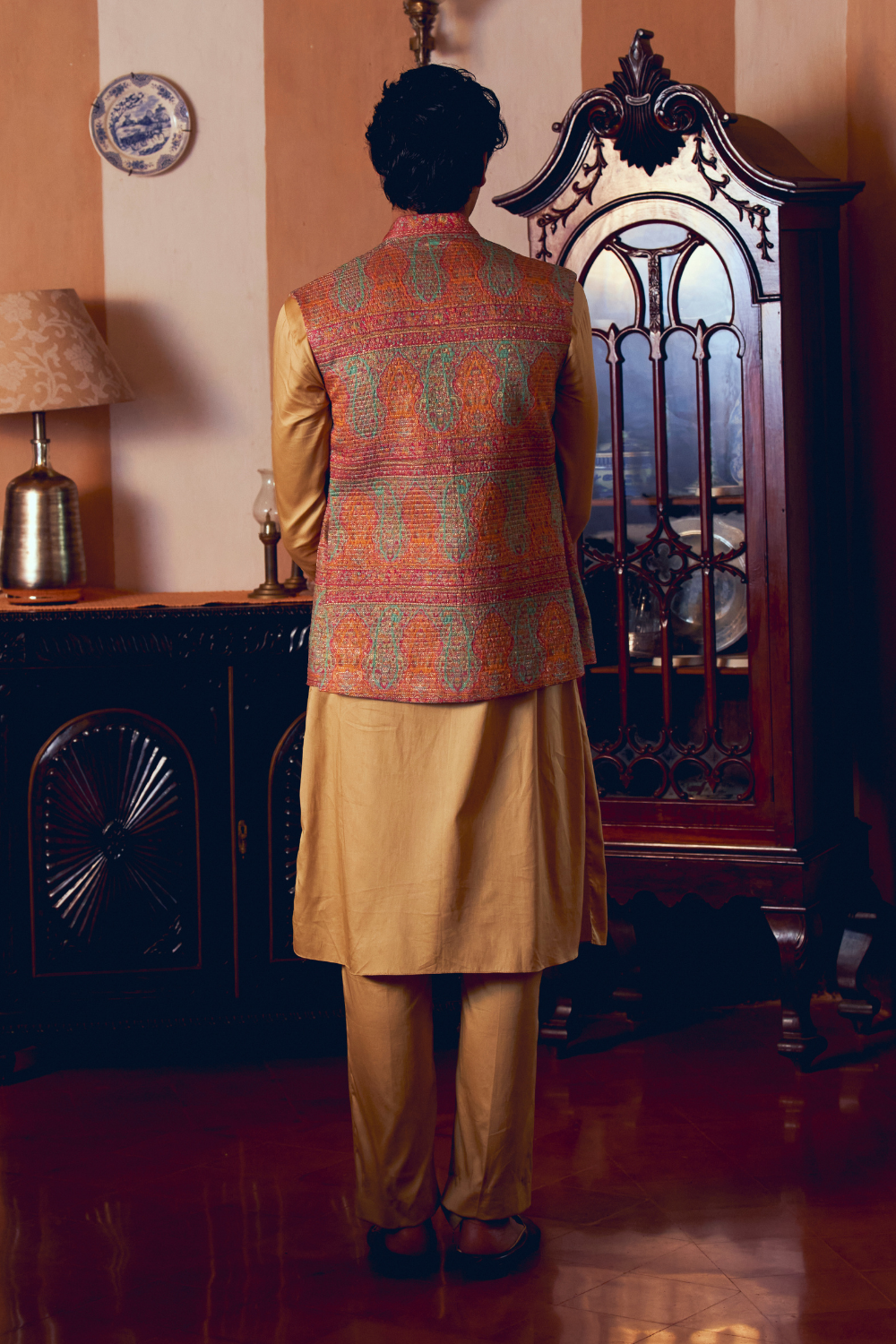 Multicolored Banarasi Jamawar men's jacket set