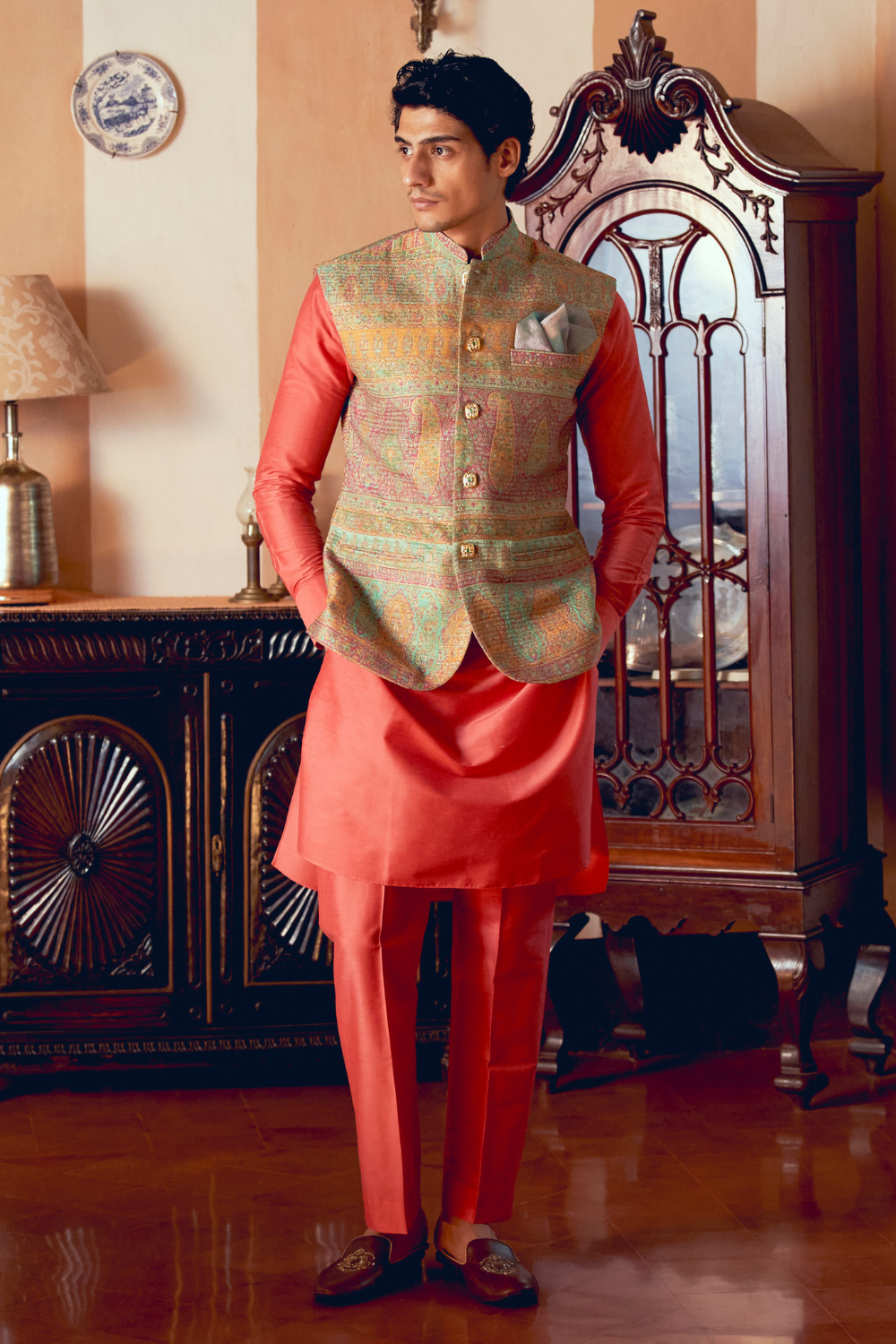 Multicolored Banarasi Jamawar men's jacket