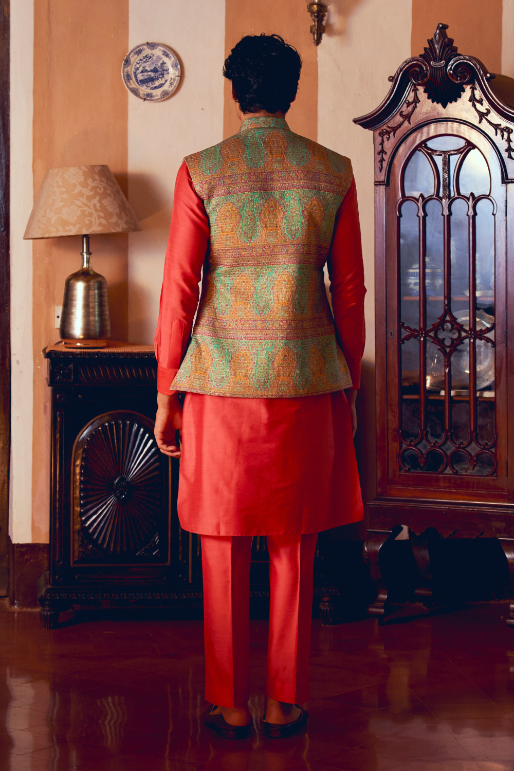 Multicolored Banarasi Jamawar men's jacket set