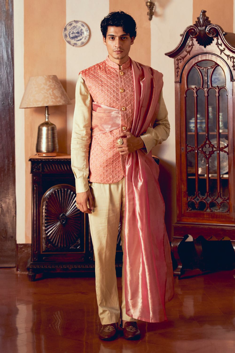 Coral Jacquard Banarasi men's jacket