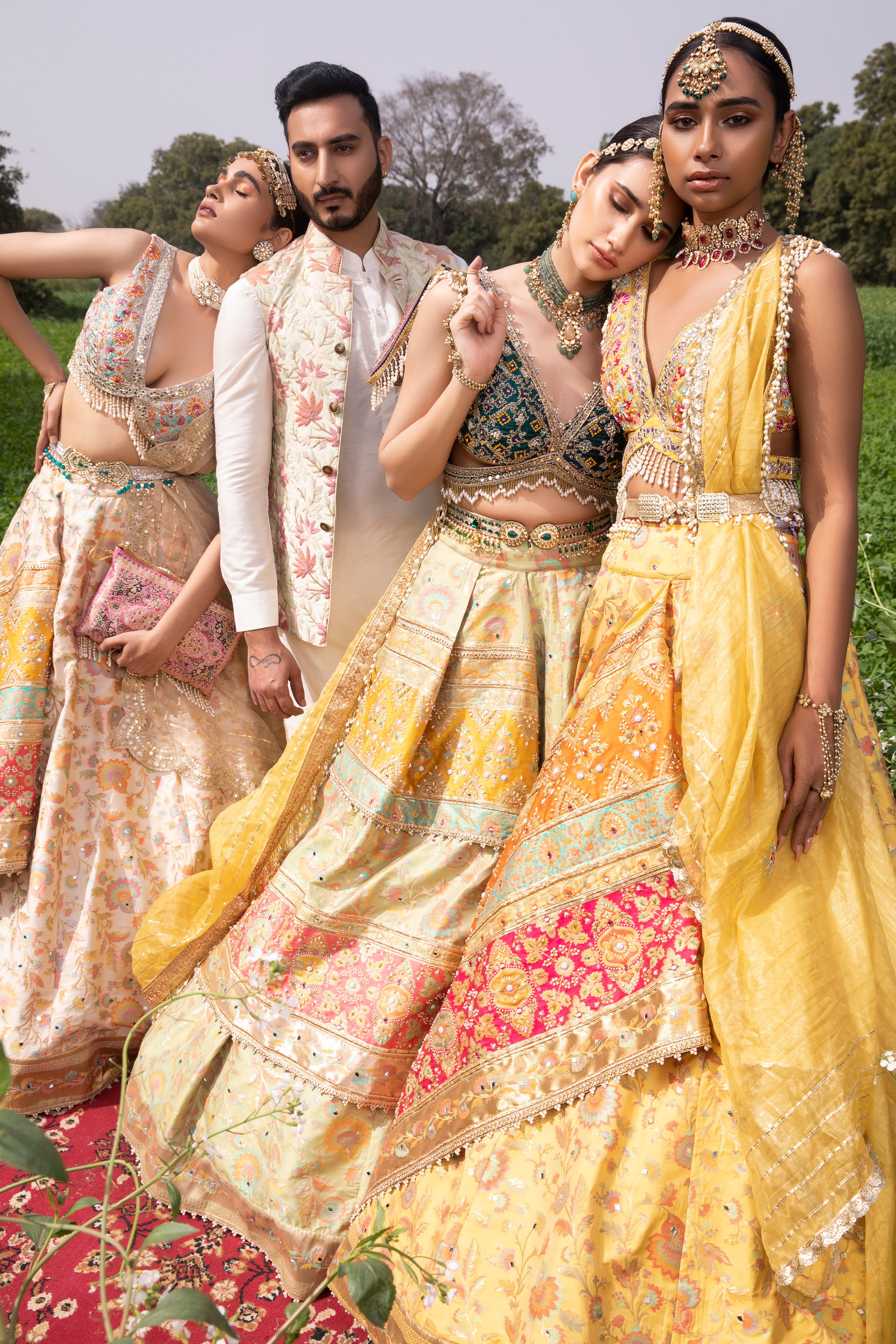 Women's Double Layered Peach Floral Lehenga Set 