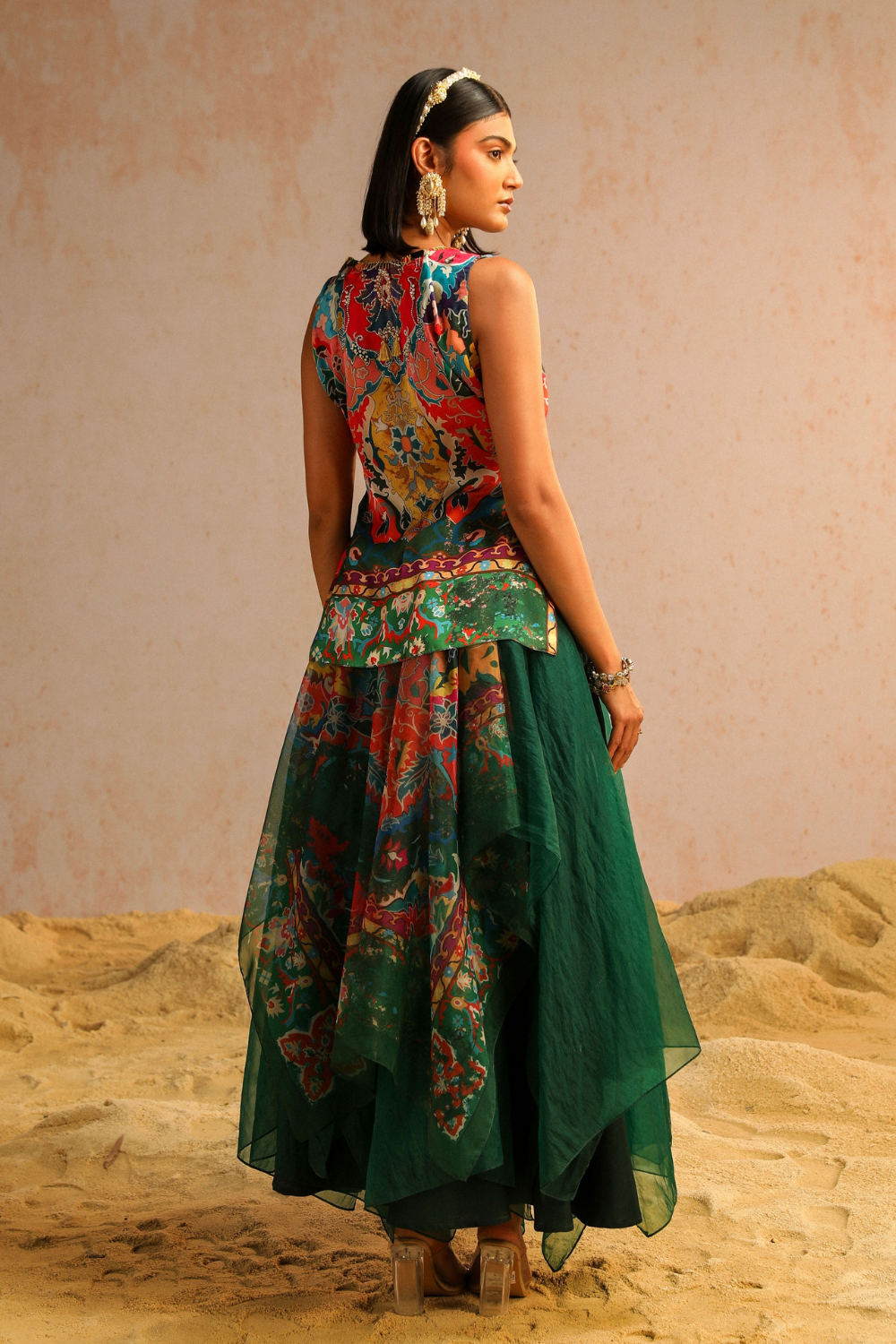 Green layered skirt with short kurti