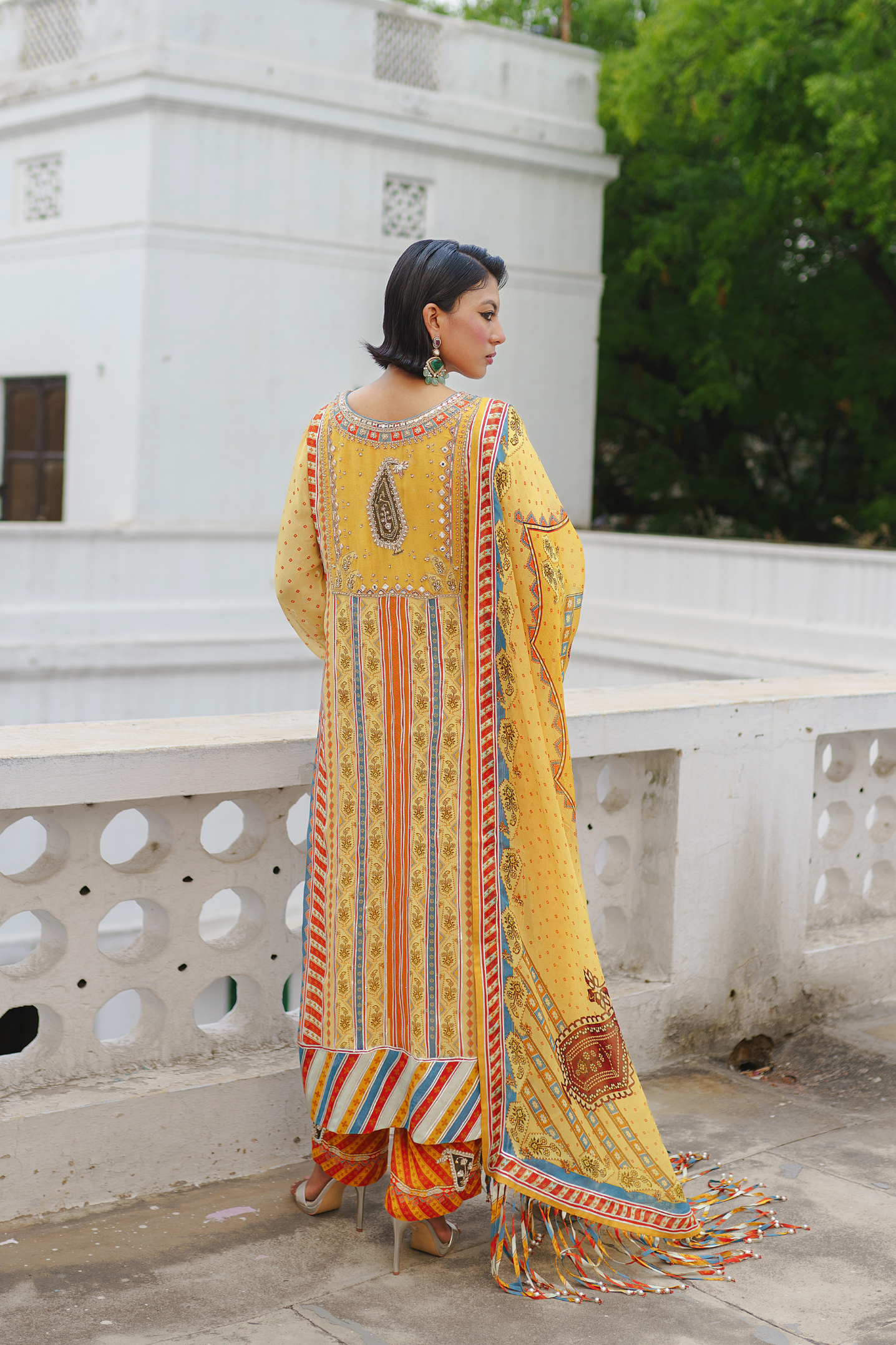 Yellow straight suit with pant set