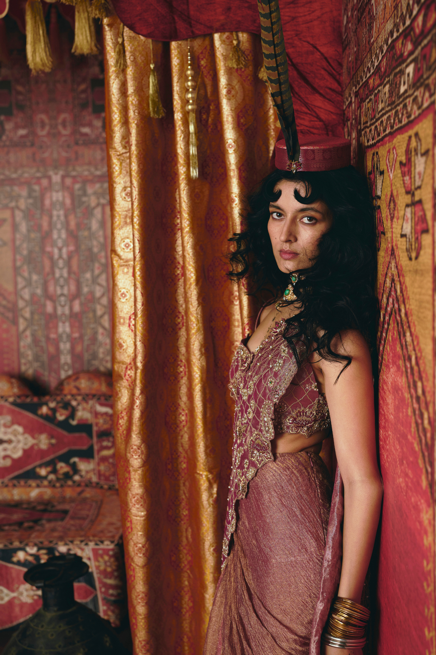 Blush Pink Drape Saree and Blouse Set