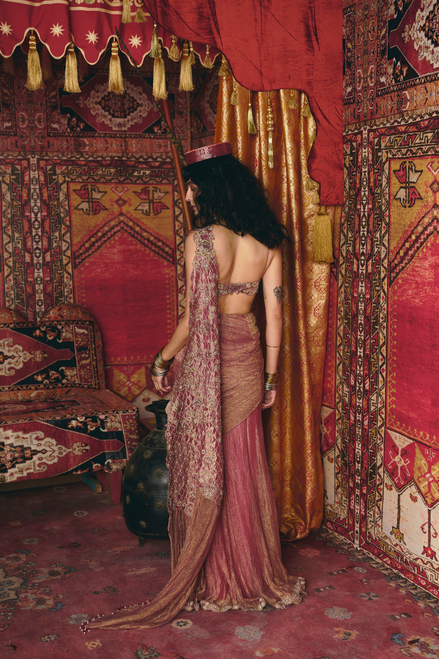 Blush Pink Drape Saree and Blouse Set