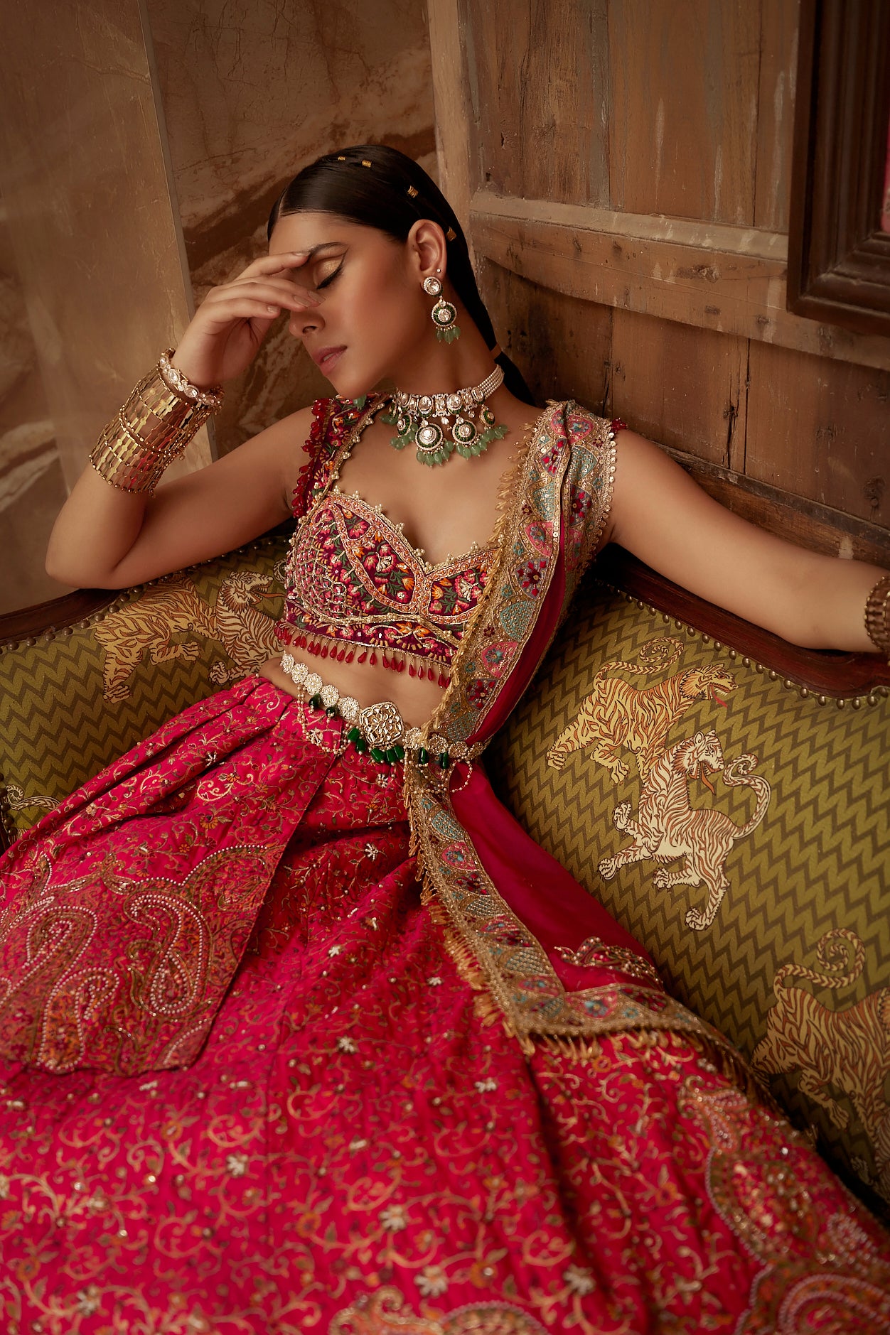 Shop Women's Red Jamawar Lehenga Set | Aditi Gupta