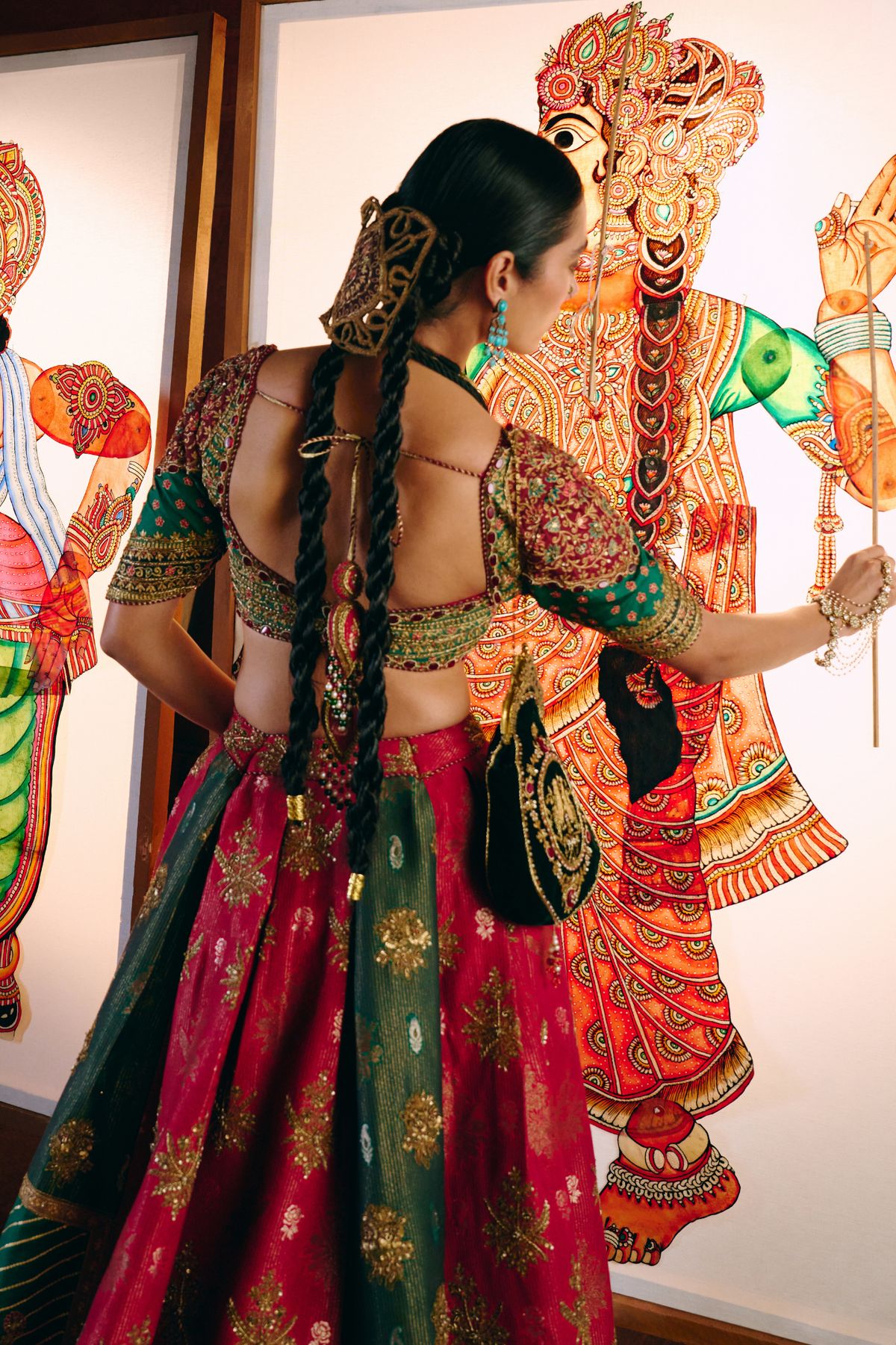 Samarpana Crimson & Green Lehenga With Kalamkari Duppata Set
