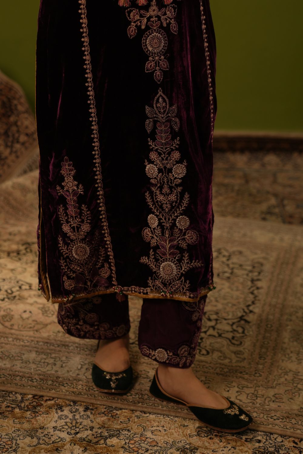 Purple Velvet Kurta Set