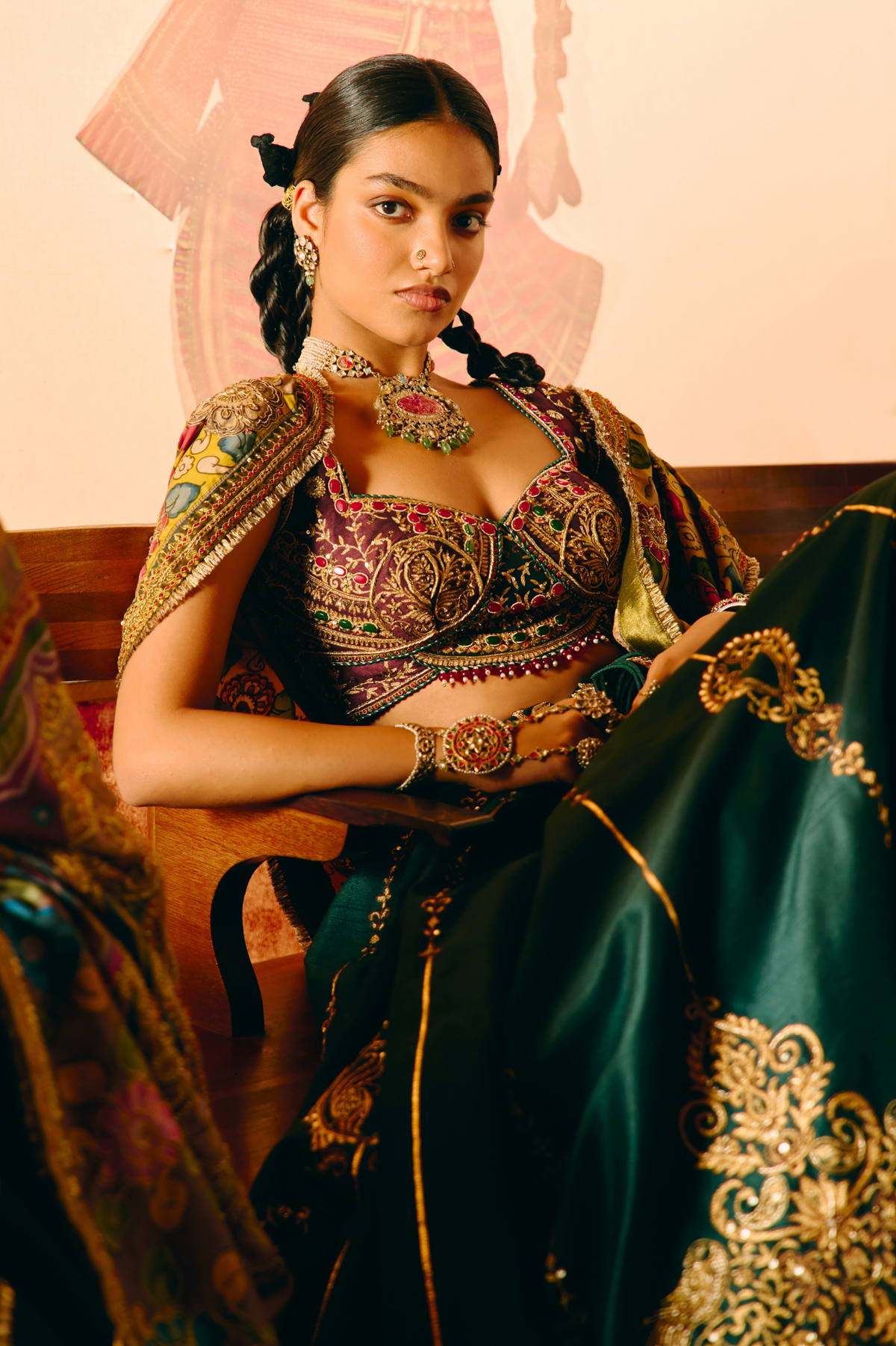 Kanti Emerald Green Lehenga With Kalamkari Floral Duppata Set