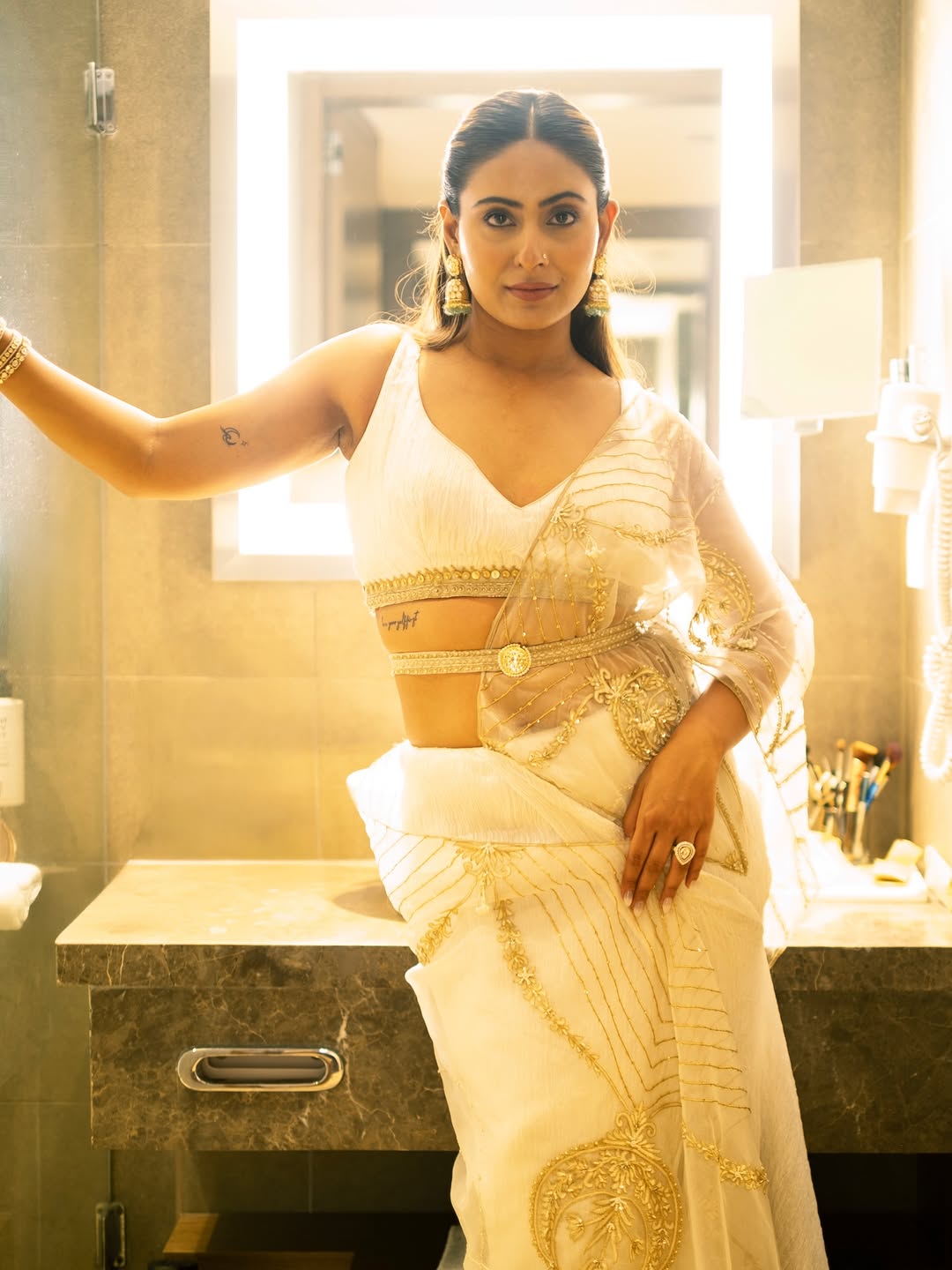 Shivangi Rathore in our Pearl white crushed silk saree