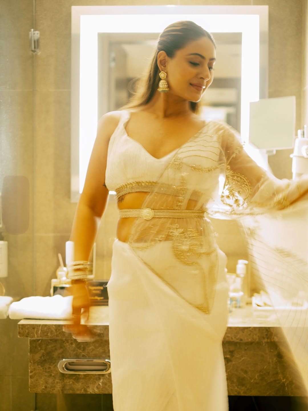 Shivangi Rathore in our Pearl white crushed silk saree