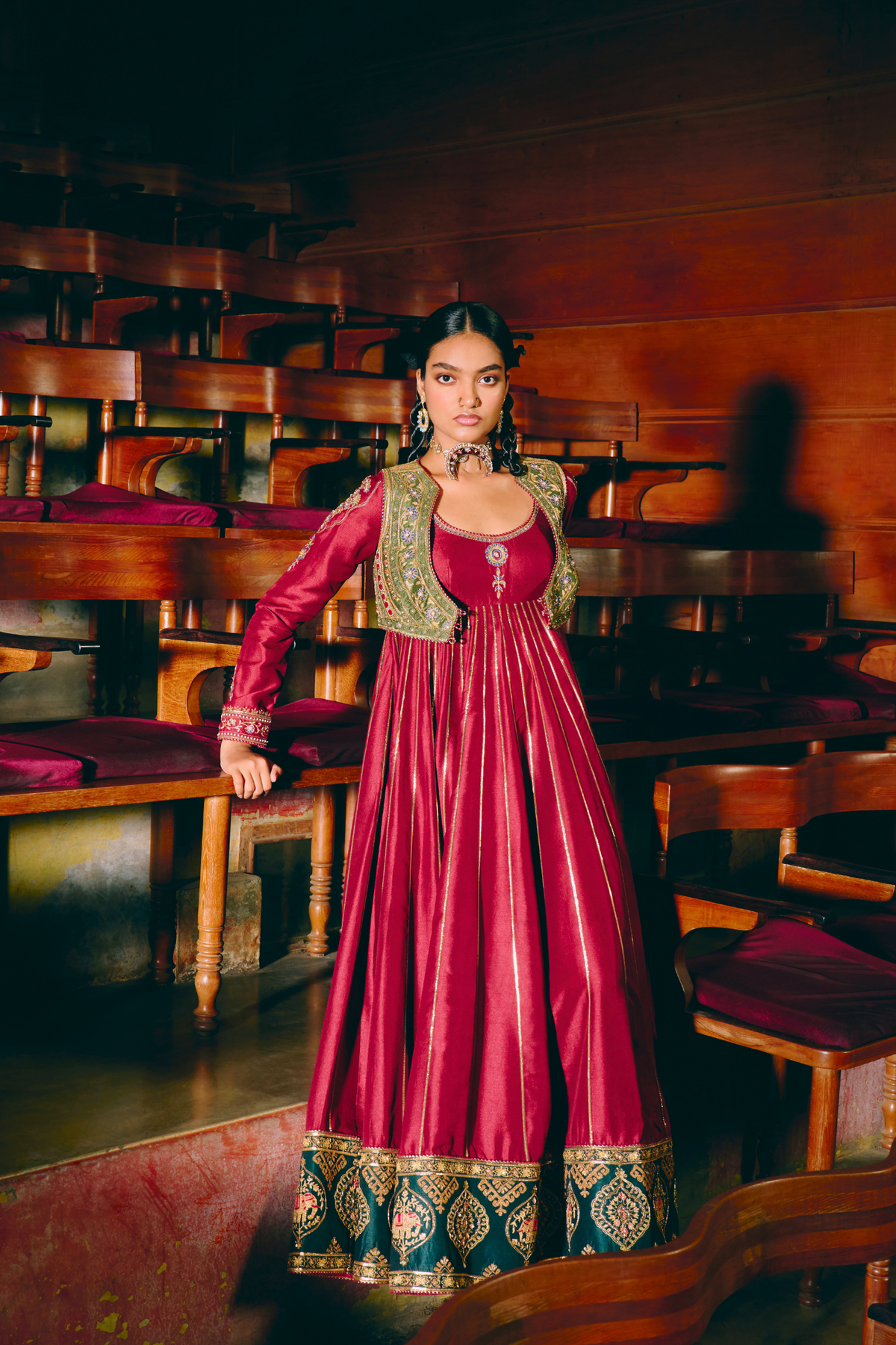 Samarpana red anarkali jacket set