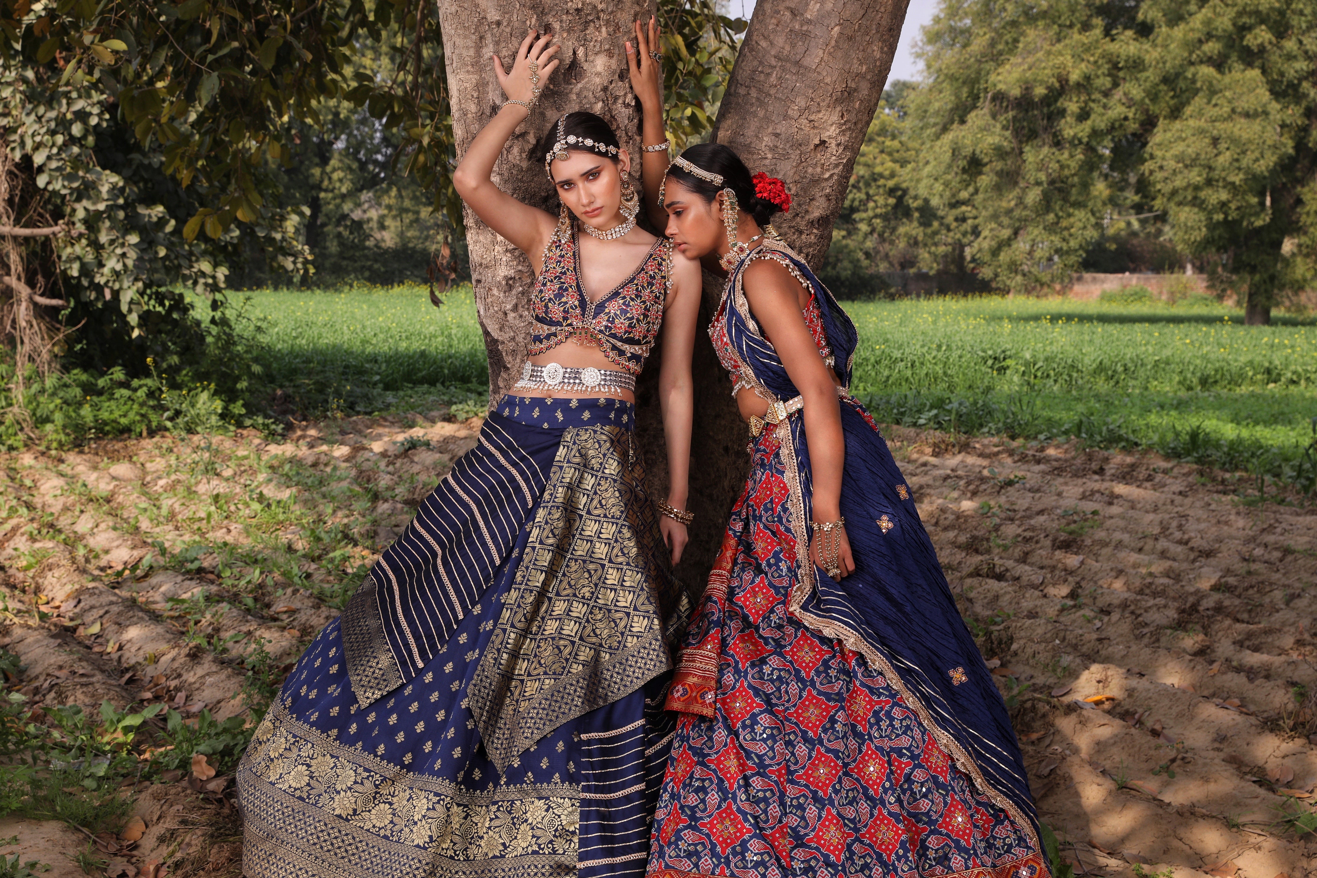  Women's Blue Patola Banarasi Lehenga Set