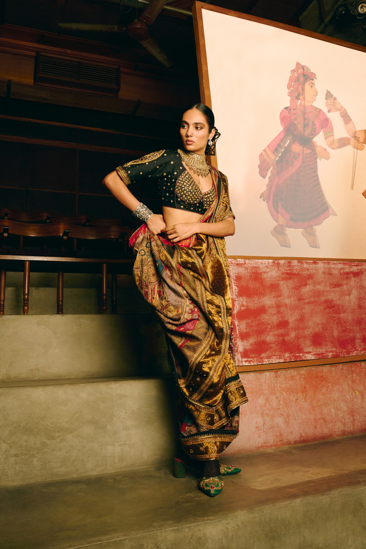 Muralidhara mehroon saree with black blouse