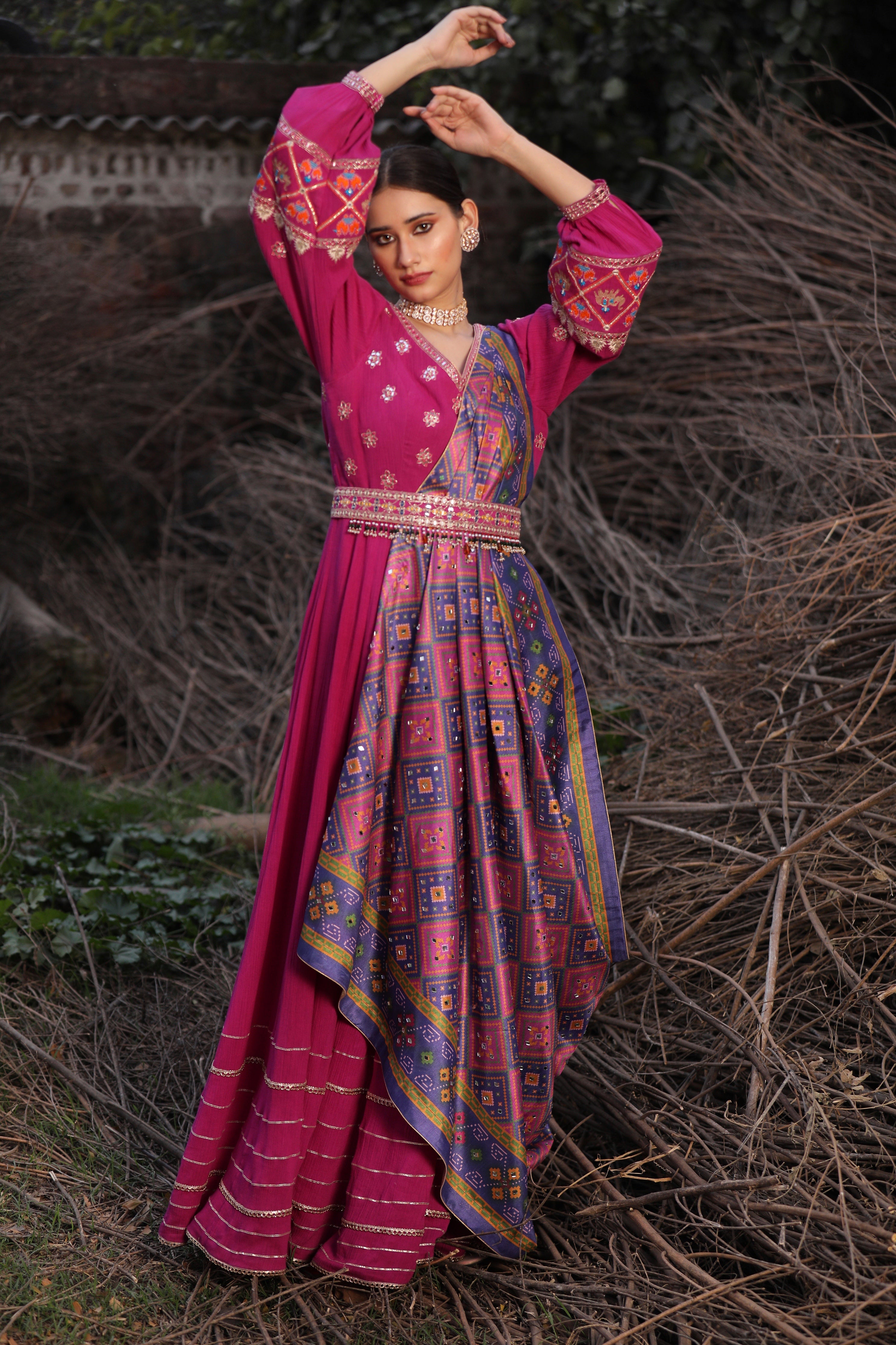 Women's Pink Pleated Embroidered Anarkali