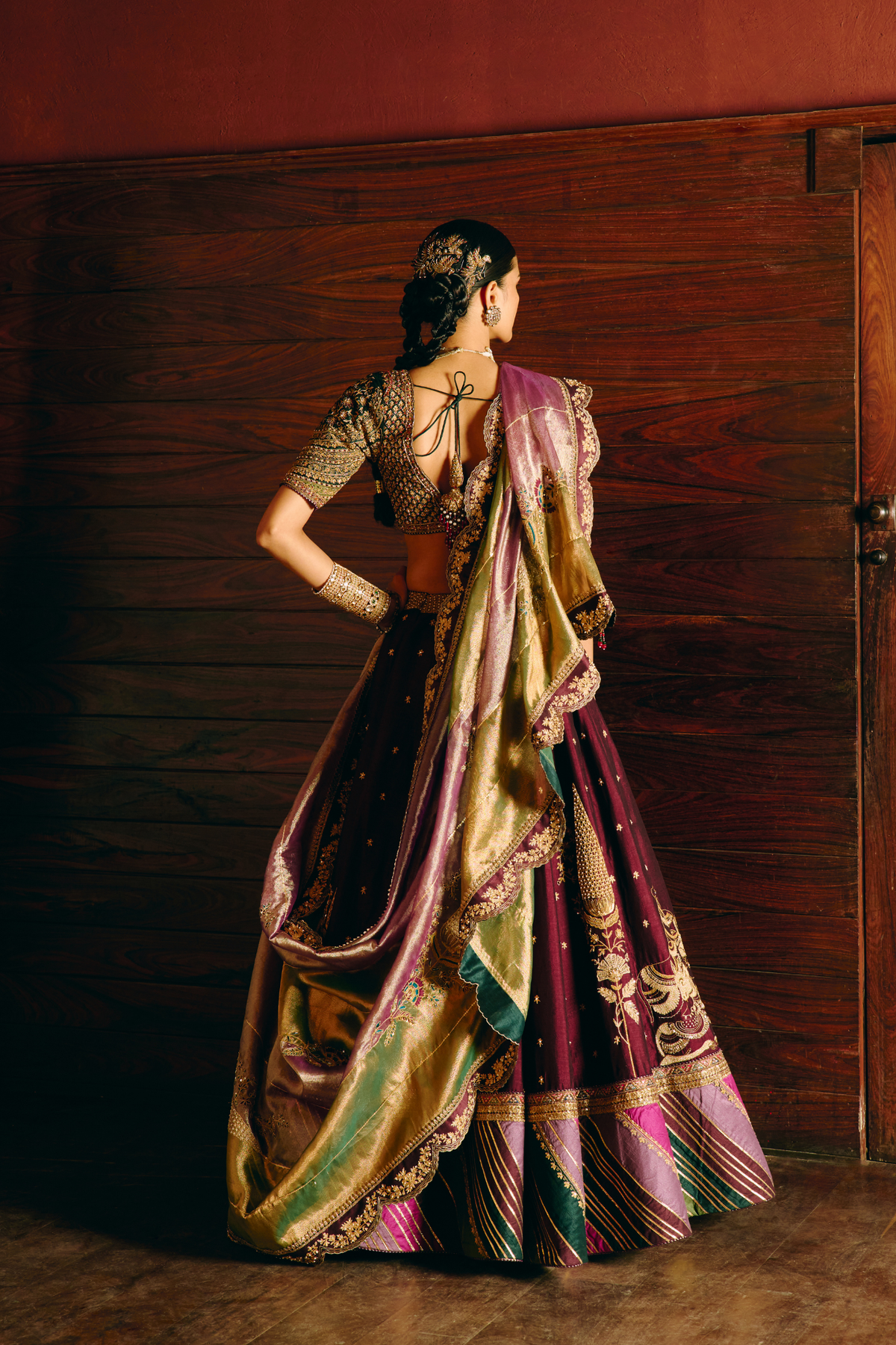 Kam Dhenu Wine Lehenga with tissue duppata set