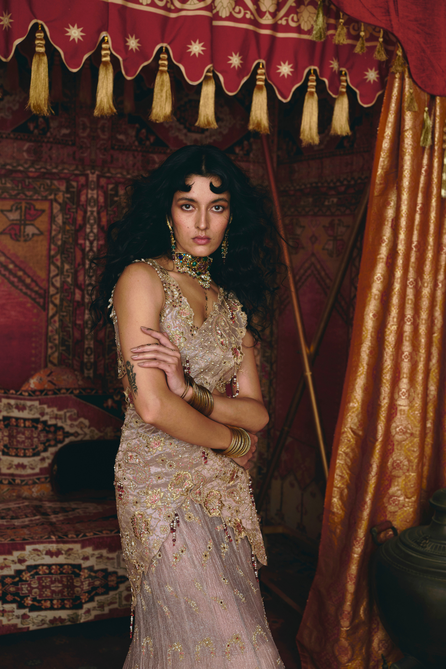 Rose Gold Drape Saree and Blouse Set