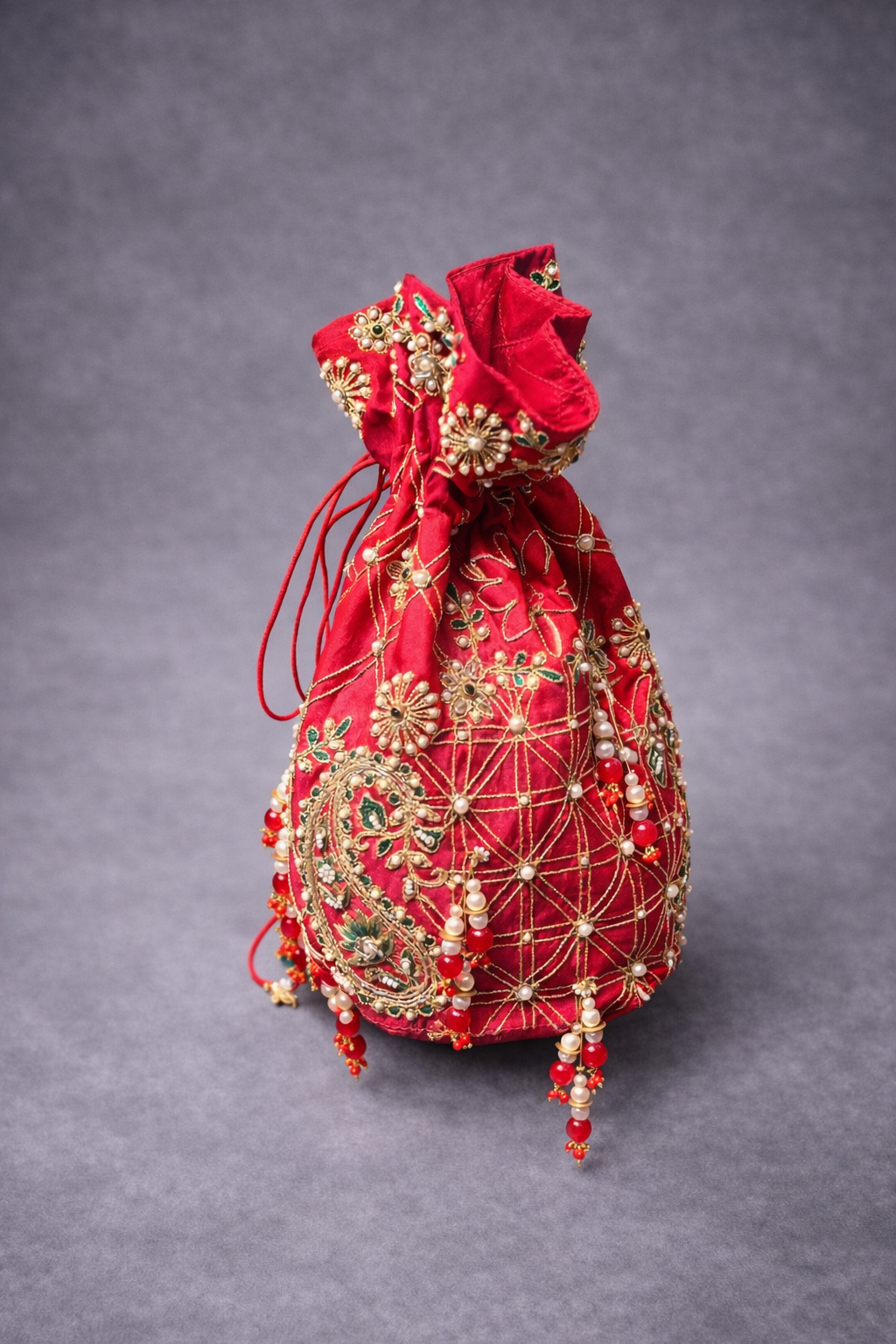 Pink Embroidered Potli with Strap