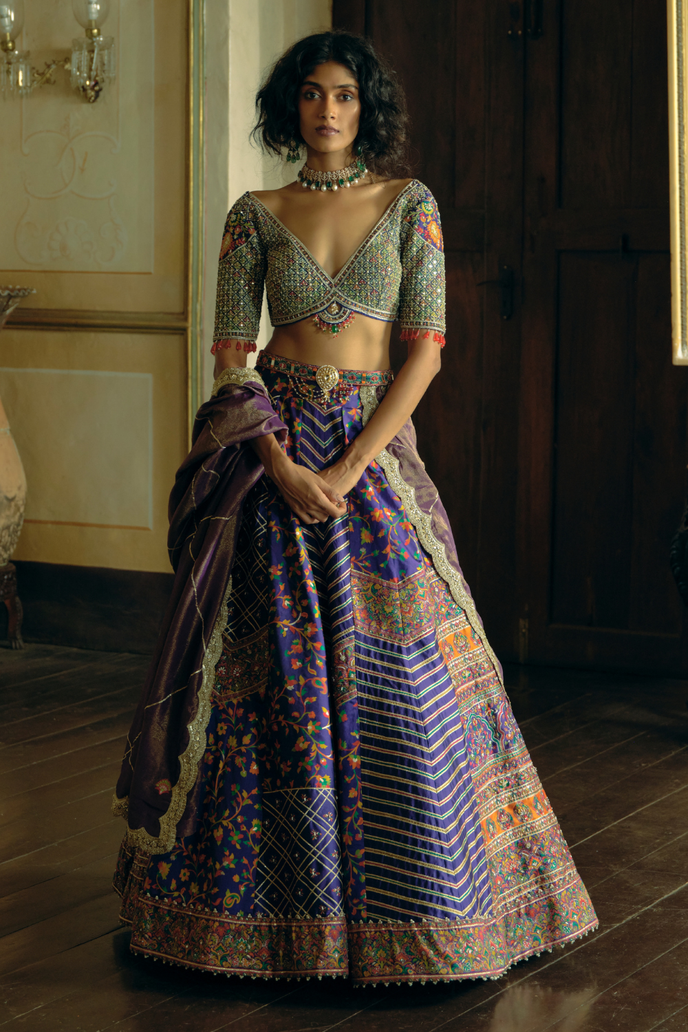 Purple jacquard silk banarasi lehnga set