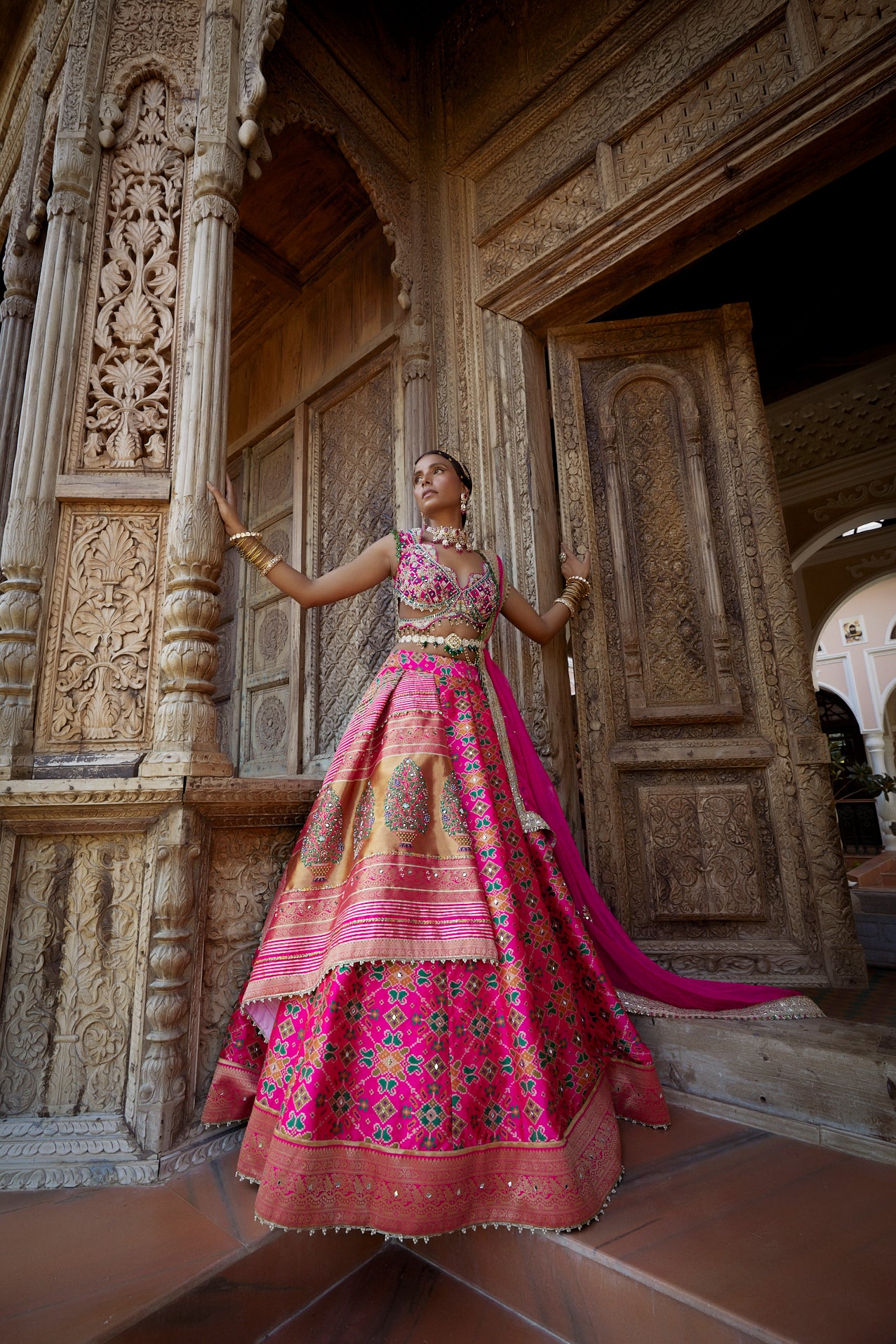 Women's Hot Pink Patola Woven Lehenga Set