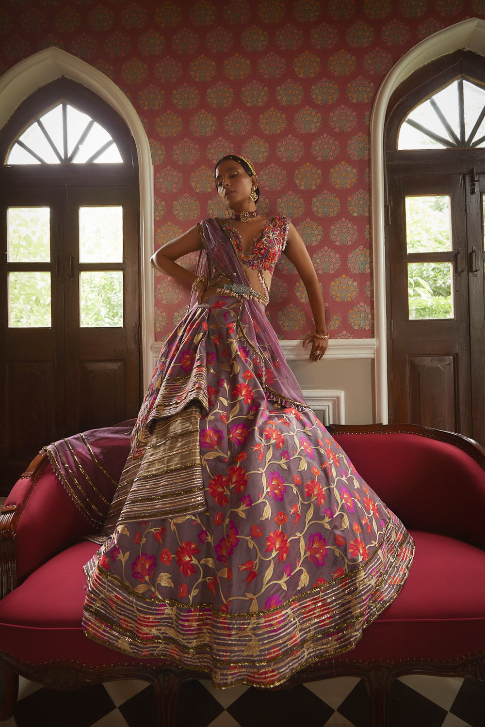 Argyle Purple Tulle Lehenga