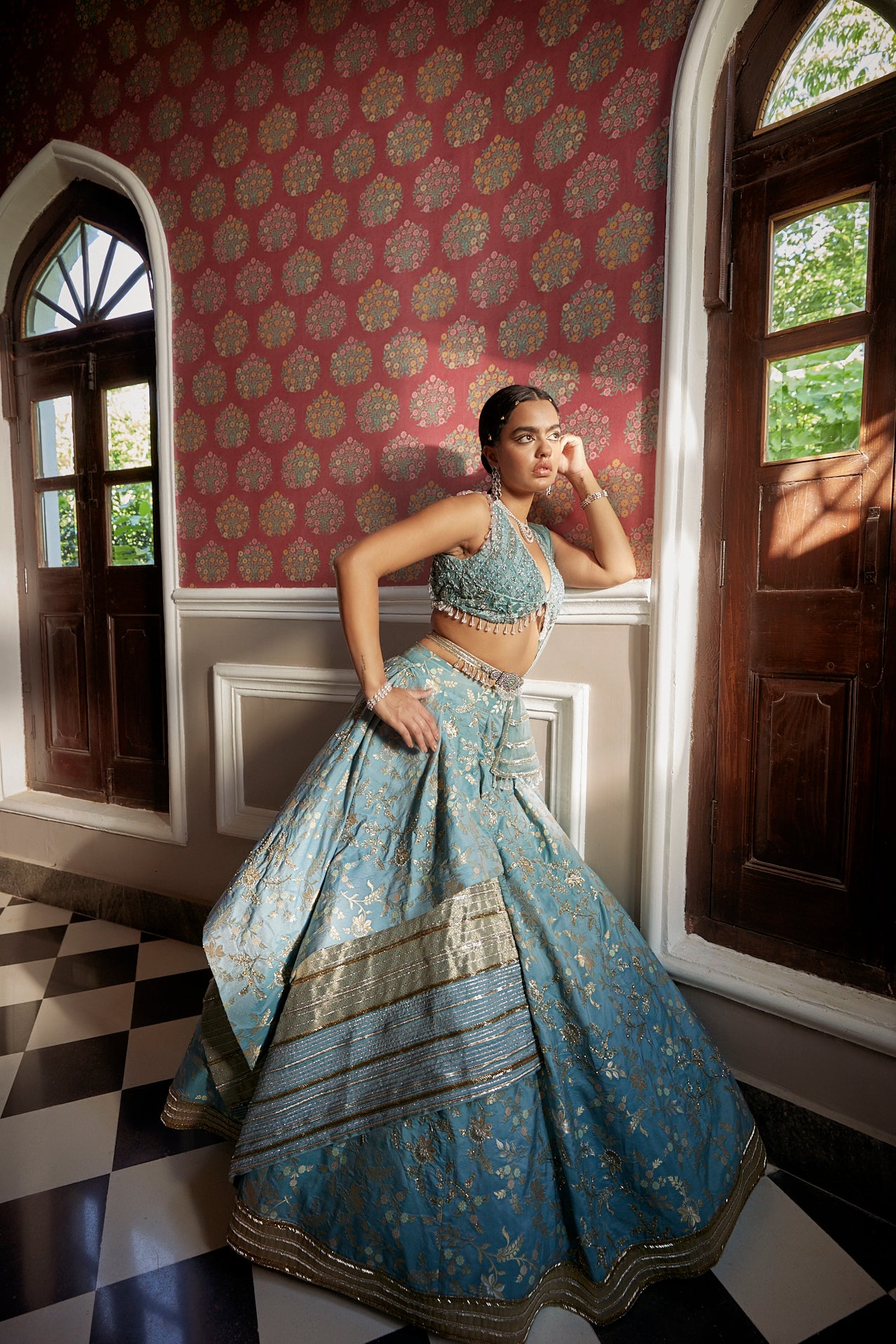 Buy Women's Designer Blue Floral Lehenga Set