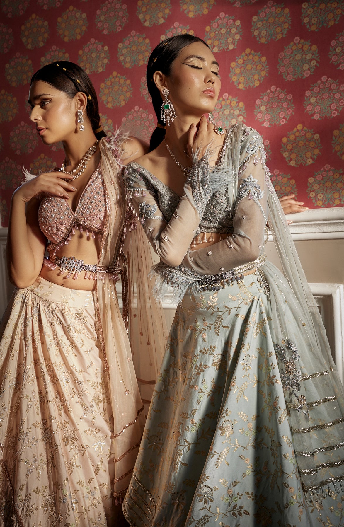 Women's Pastel Elephant Blue Floral Lehenga