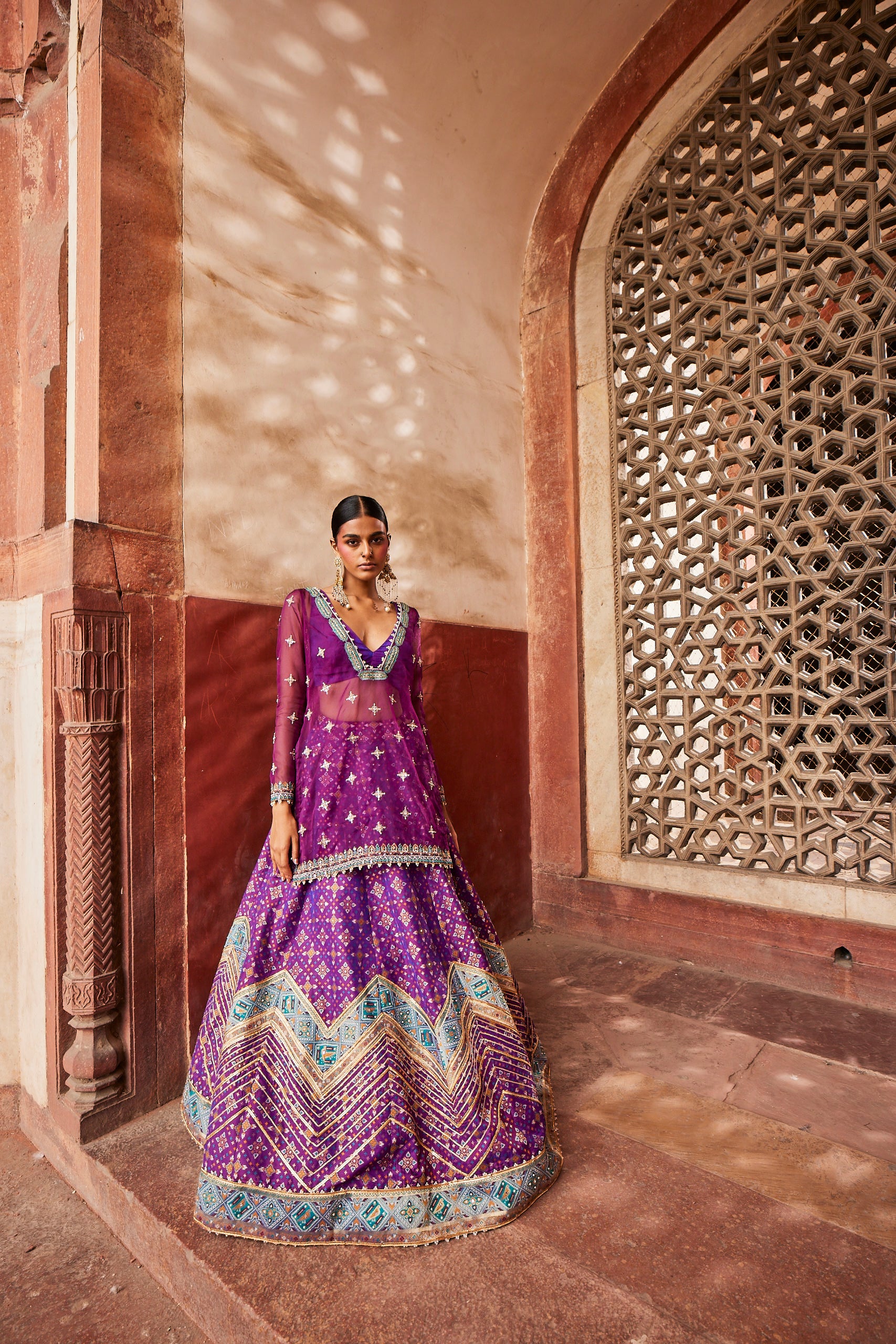 Jamuni Patola Chevron Lehenga with Kurta