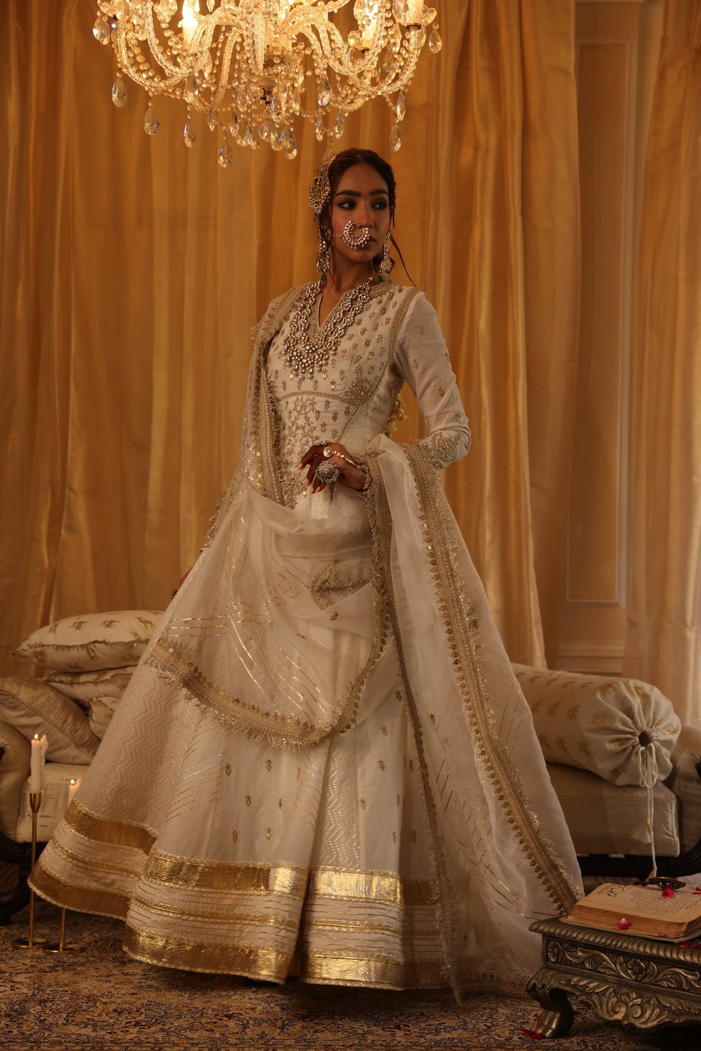 Ivory Chanderi Silk Anarkali Set