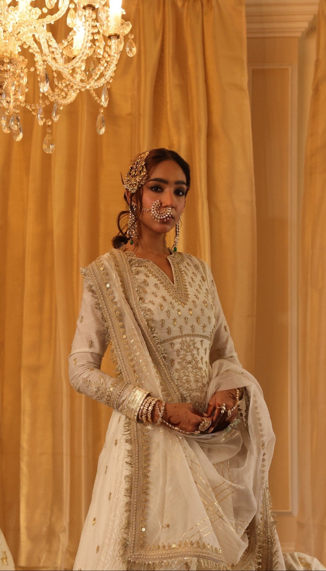 Ivory Chanderi Silk Anarkali Set