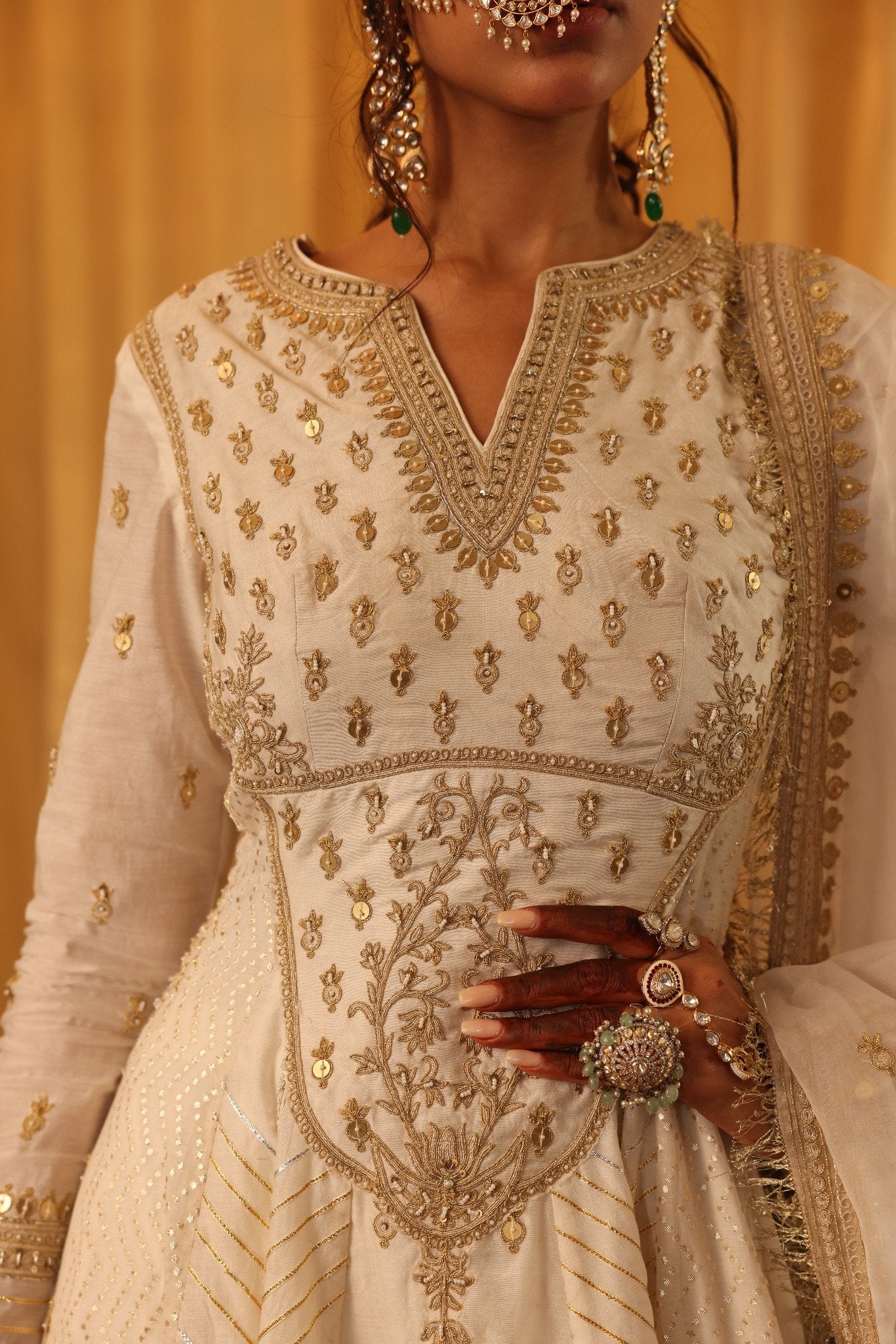 Ivory Chanderi Silk Anarkali Set