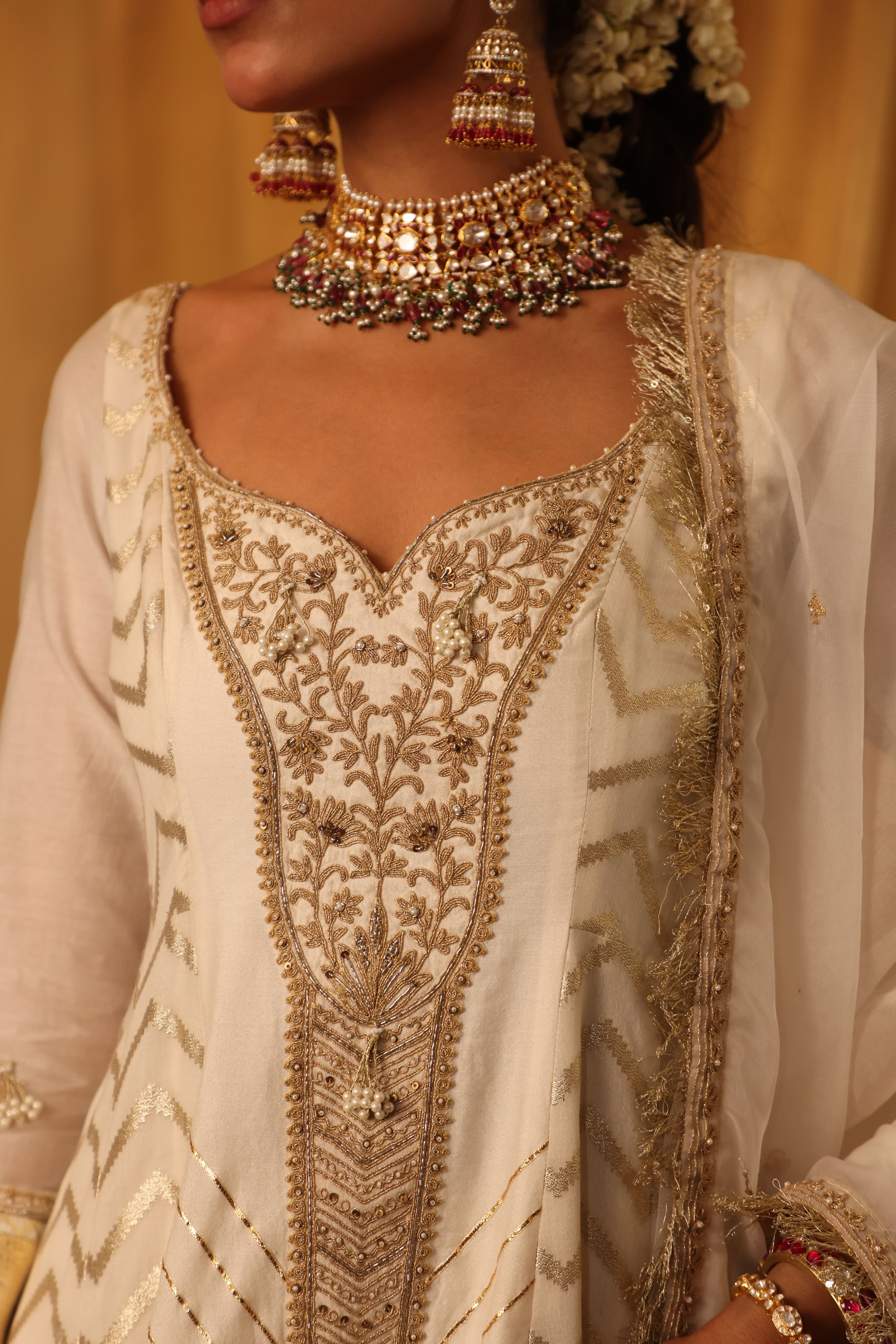 Ivory Chanderi Silk Anarkali Set