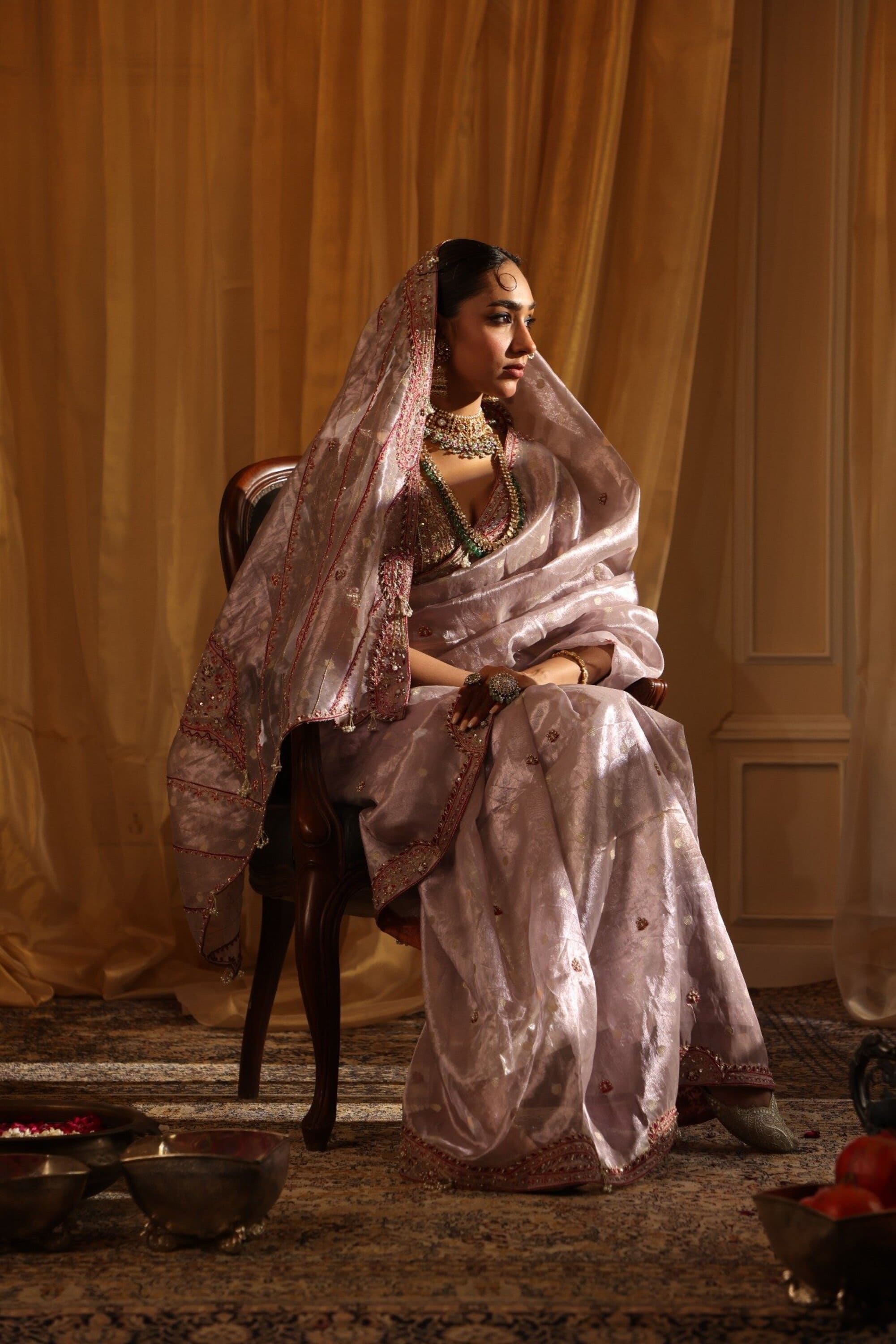 Purple Pure Zari Tissue Saree Set
