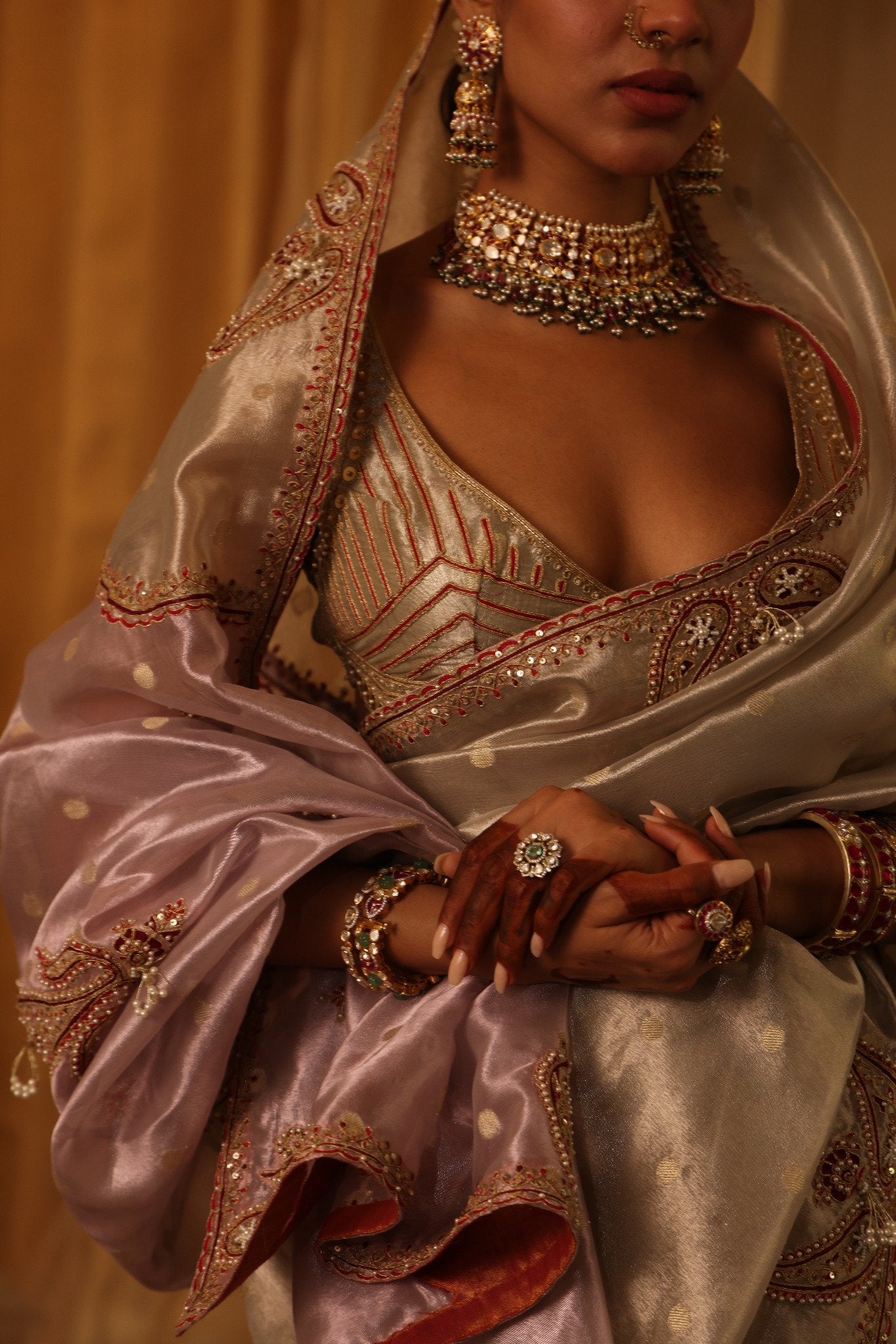 Ivory Pure Zari Tissue Saree Set