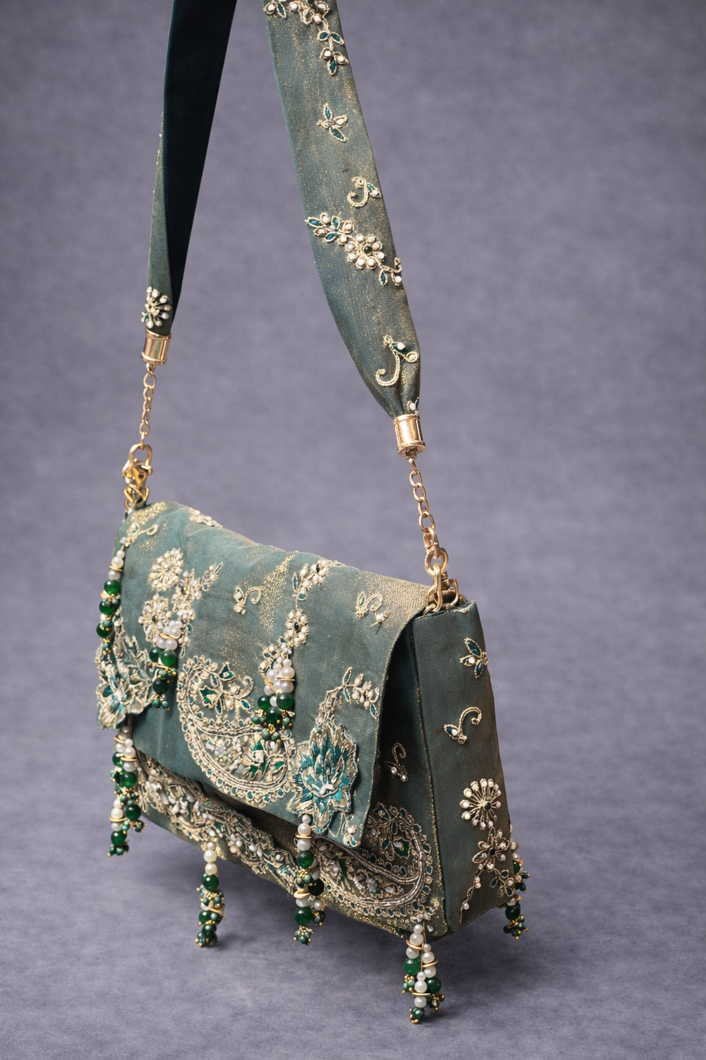 Emerald green tissue sling bag