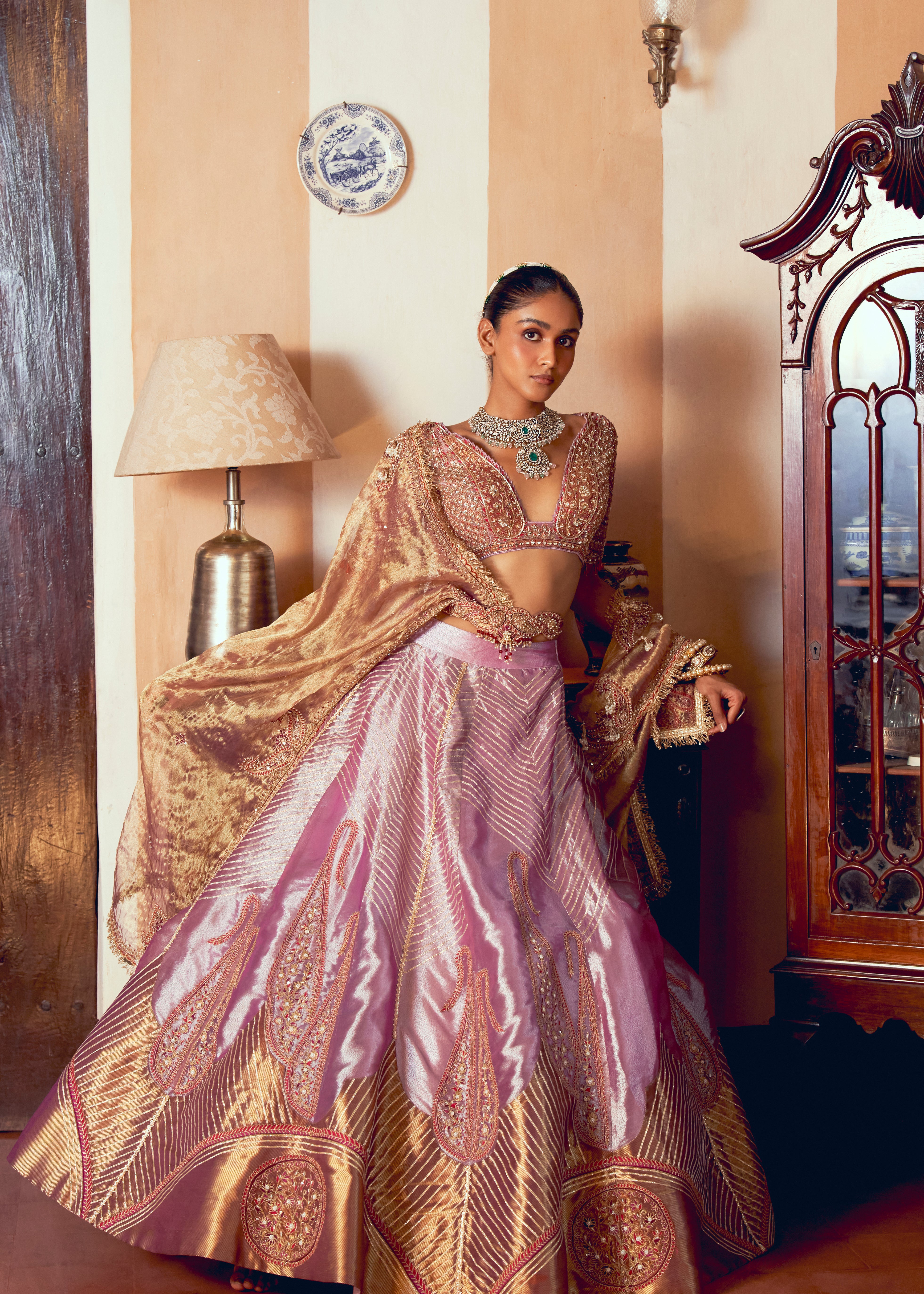 Purple silk zari tissue lehenga set