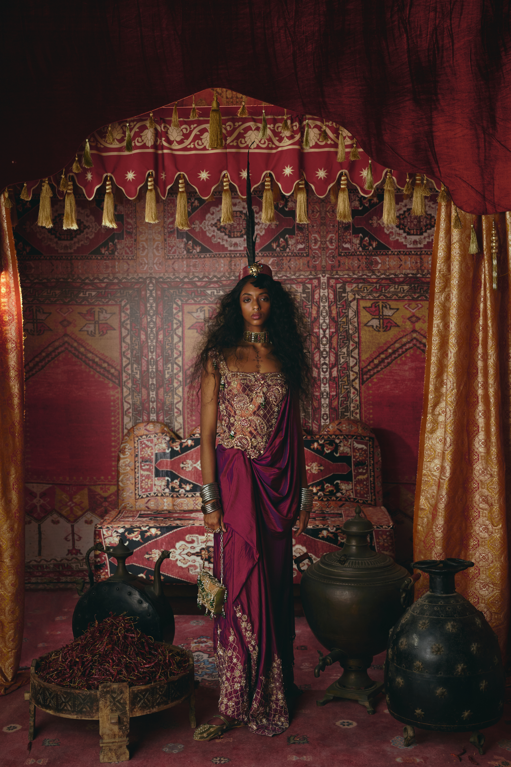 Purple Drape Skirt and Corset Set