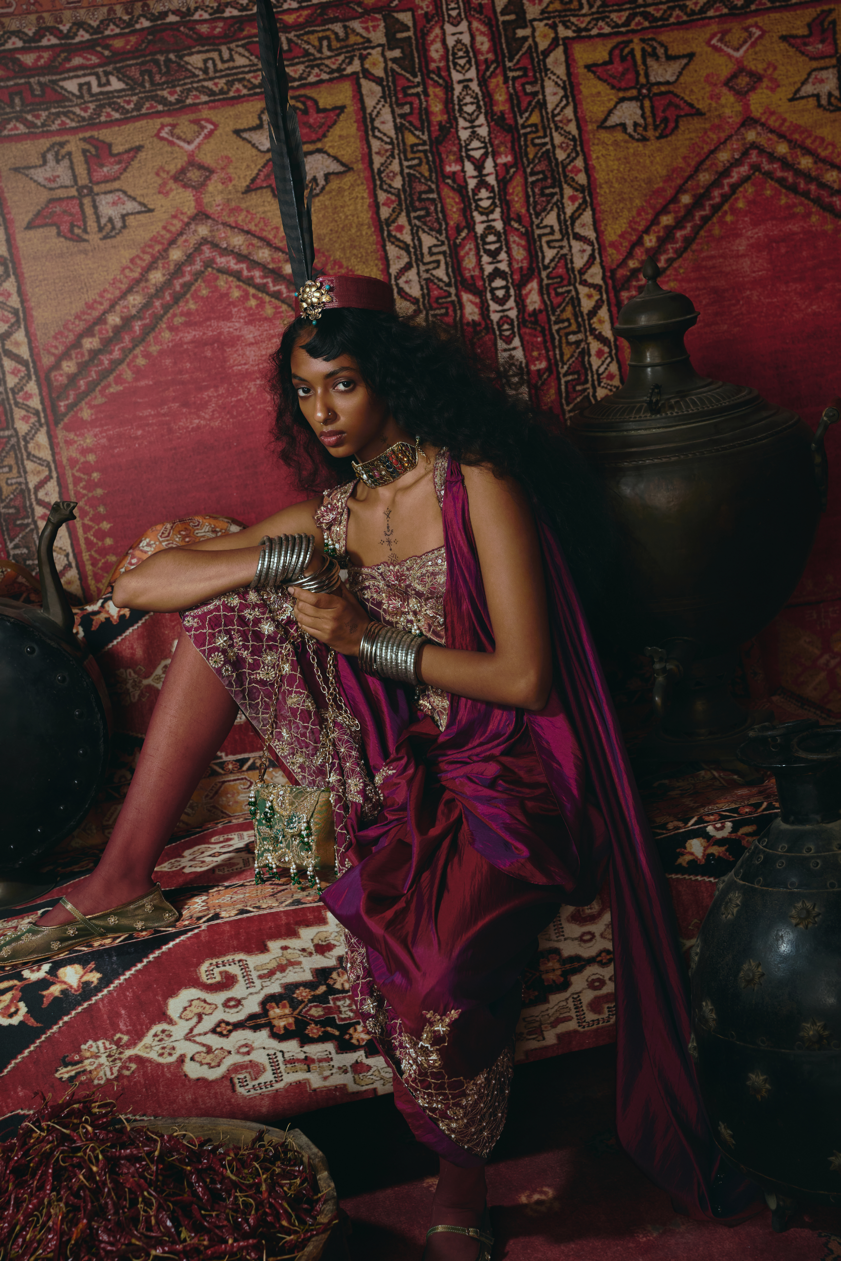 Purple Drape Skirt and Corset Set