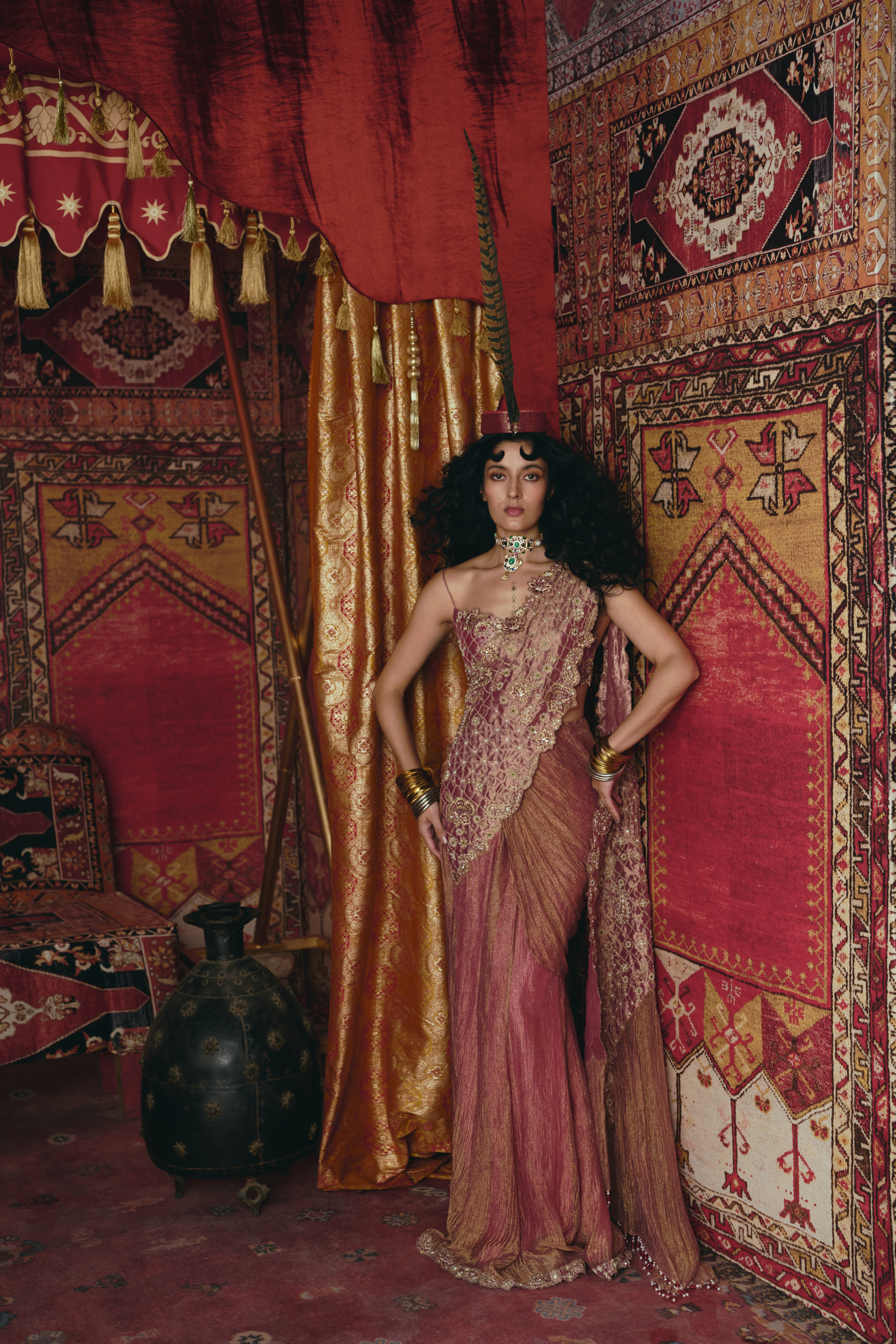 Blush Pink Drape Saree and Blouse Set