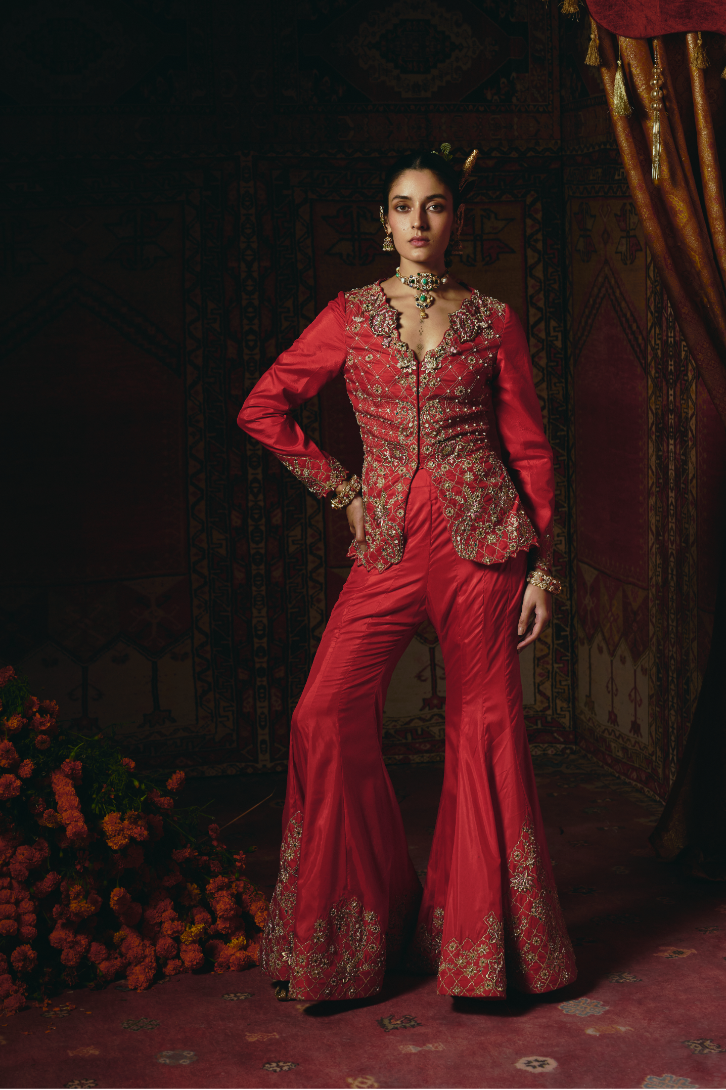 Red Jacket and Sharara Set