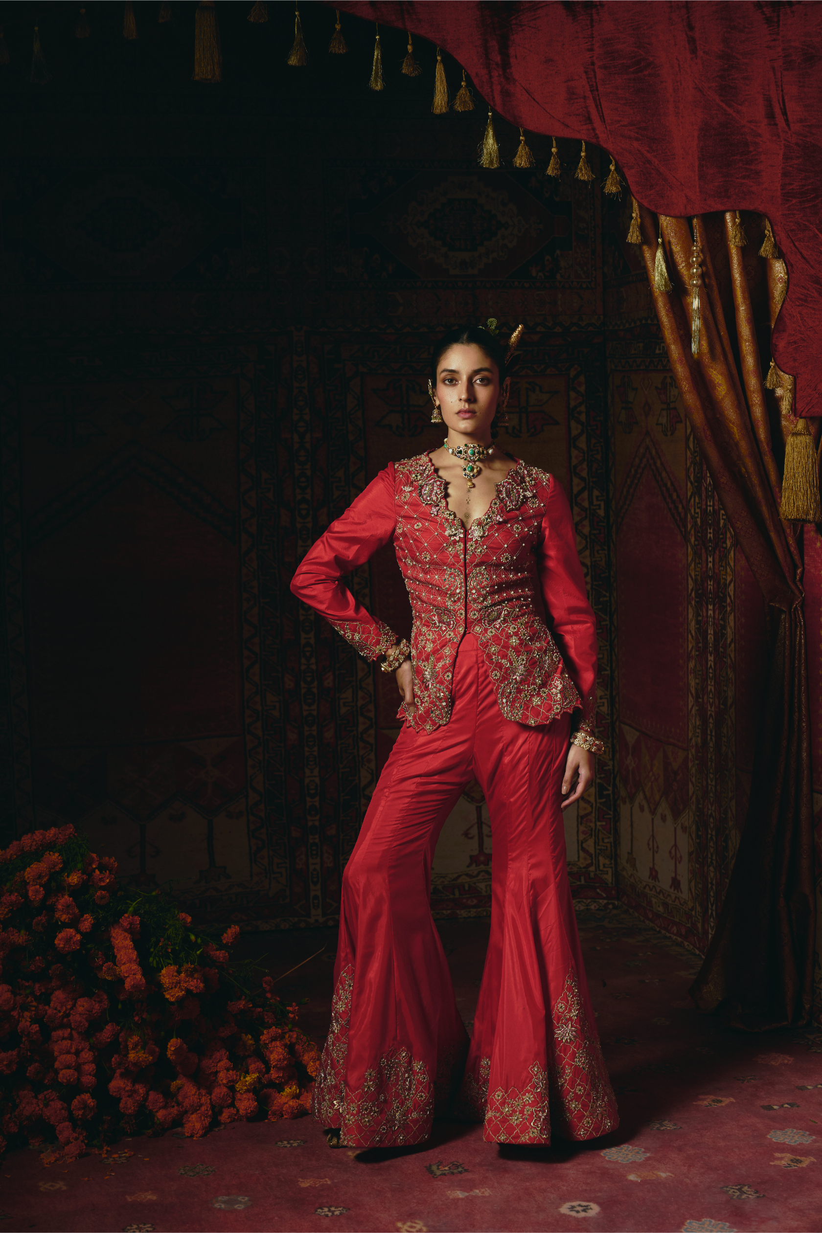 Red Jacket and Sharara Set