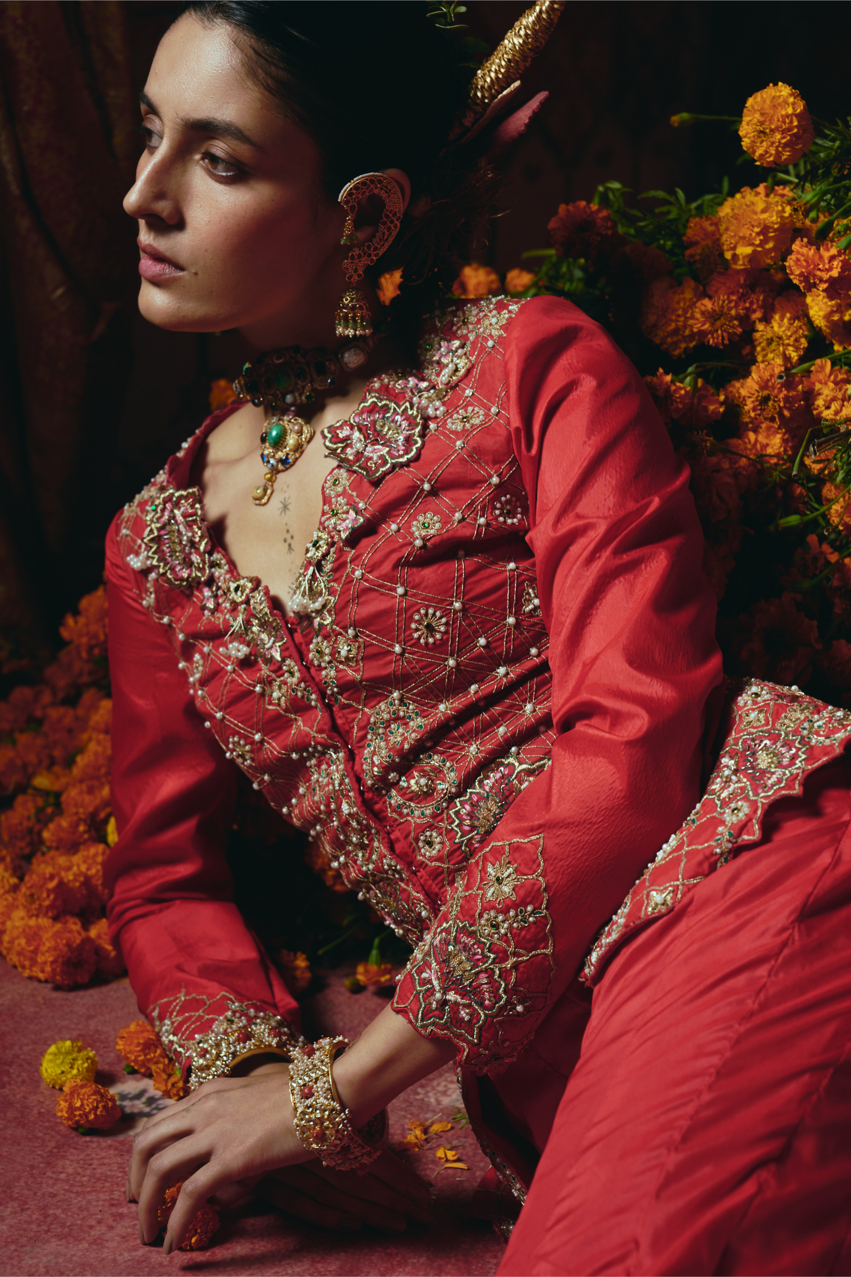 Red Jacket and Sharara Set